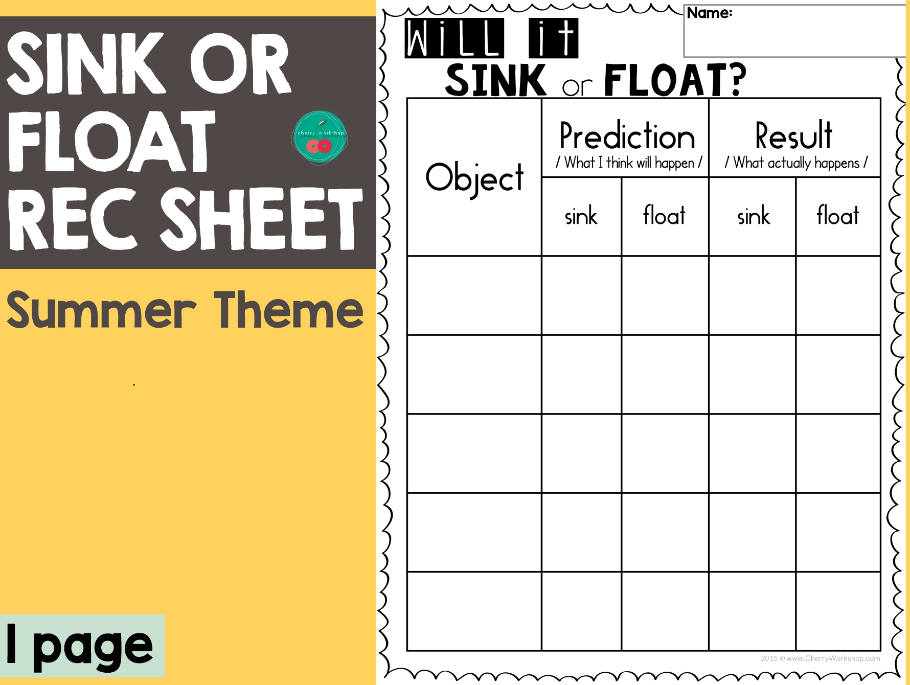 Sink Or Float Recording Sheet By Teach Simple