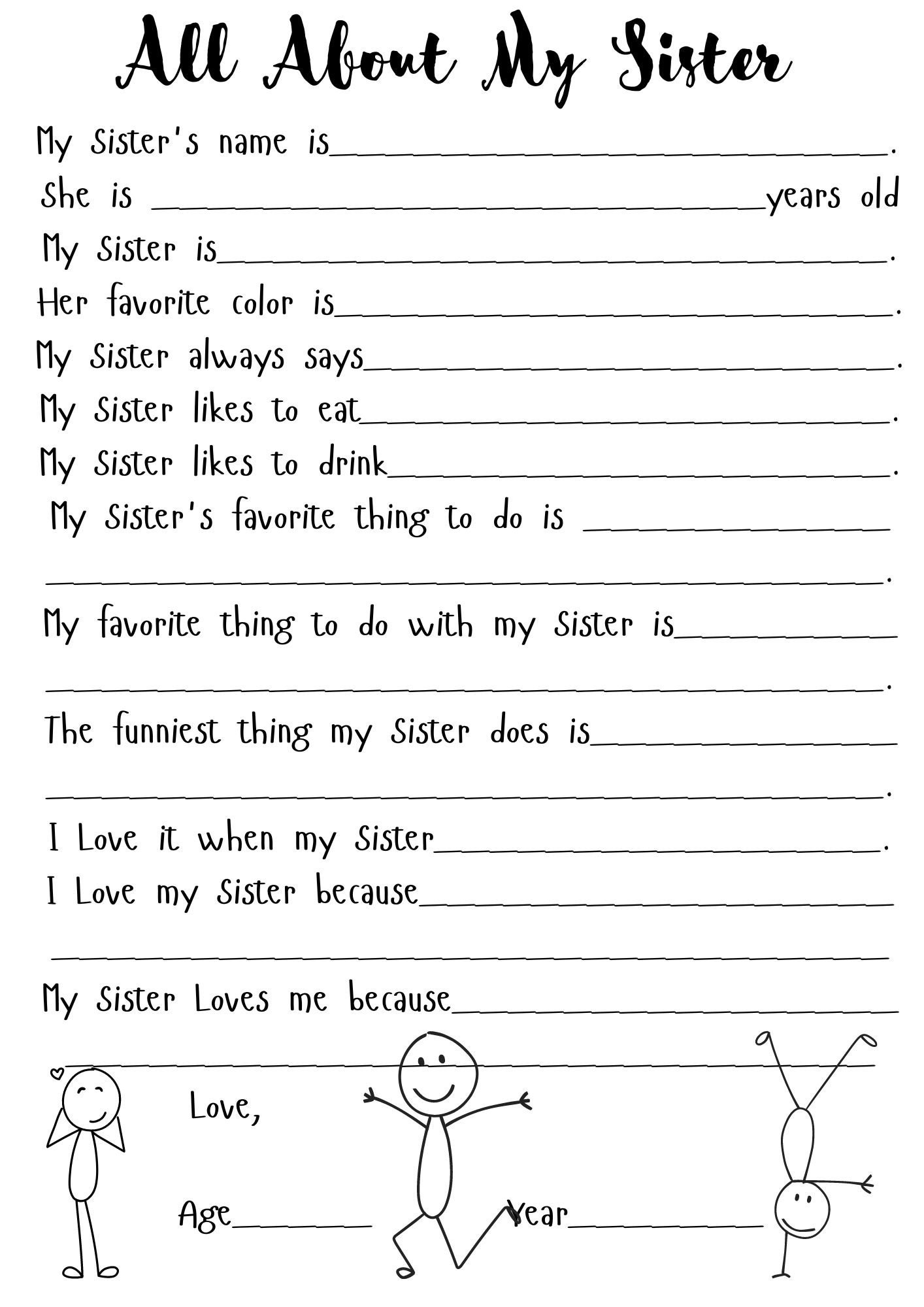 Sister Birthday Questionnaire All About My Sister Printable PDF Etsy Israel