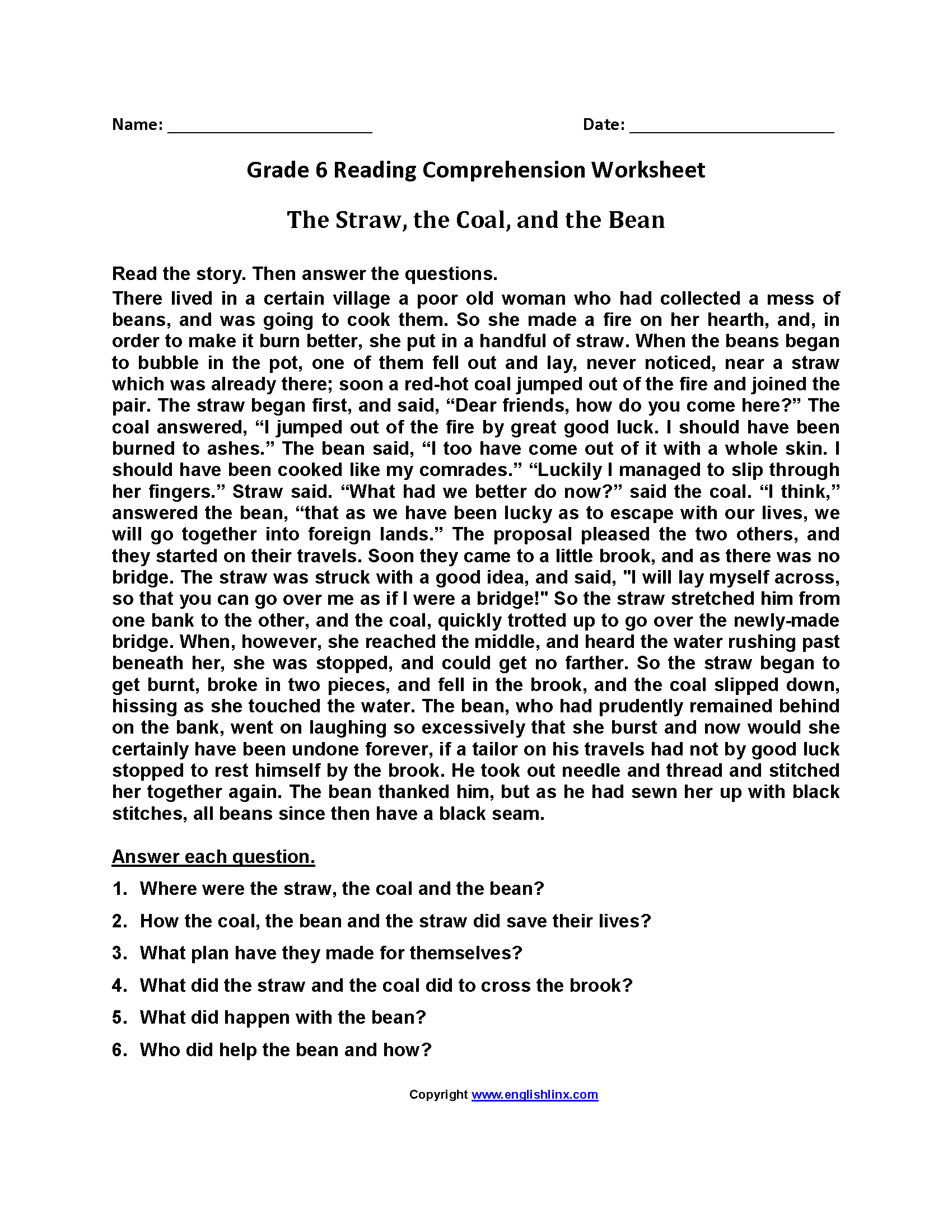 Sixth Grade Reading Worksheets Vocabulary Fluency Practice PDF