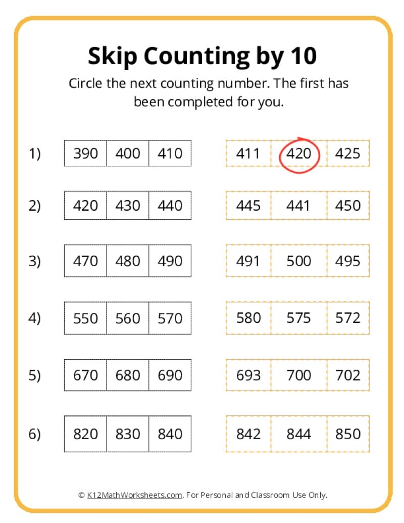 SKip Counting By 10 Worksheets