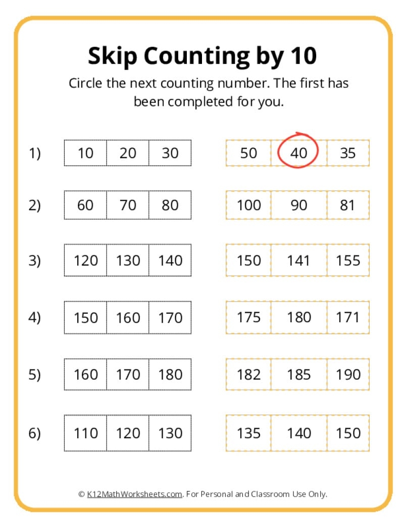 SKip Counting By 10 Worksheets