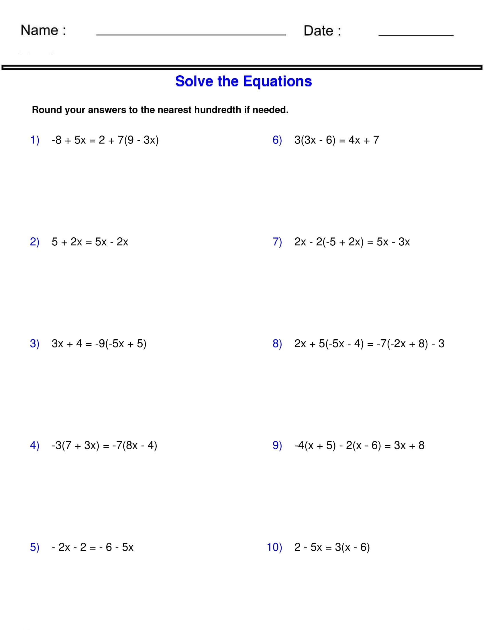 Solving Multi Step Equations Variables On Both Sides Notes Worksheets Library