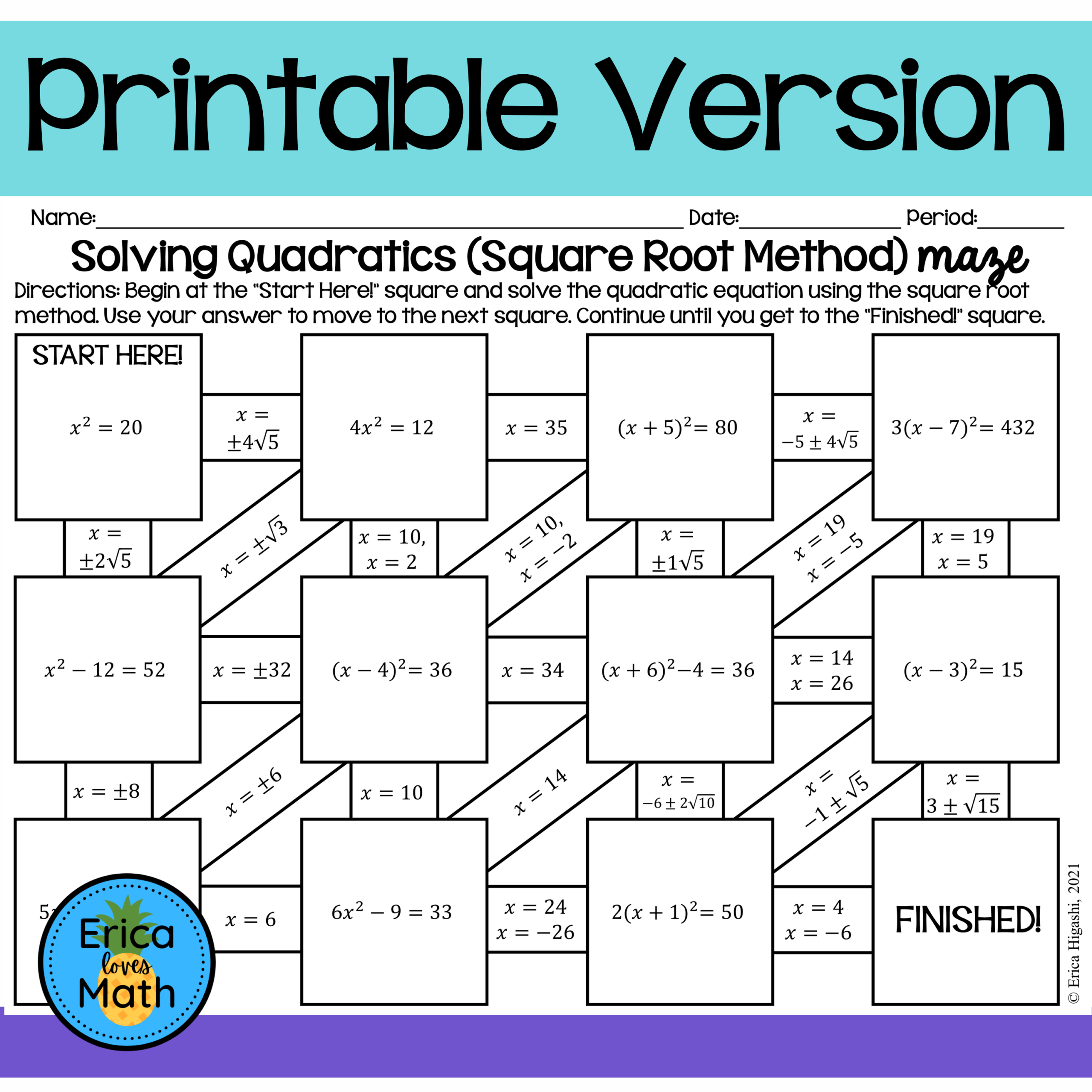 Solving Quadratic Equations C By Quadratic Formula Worksheet PDF Printable Algebra Worksheet Cazoom Math
