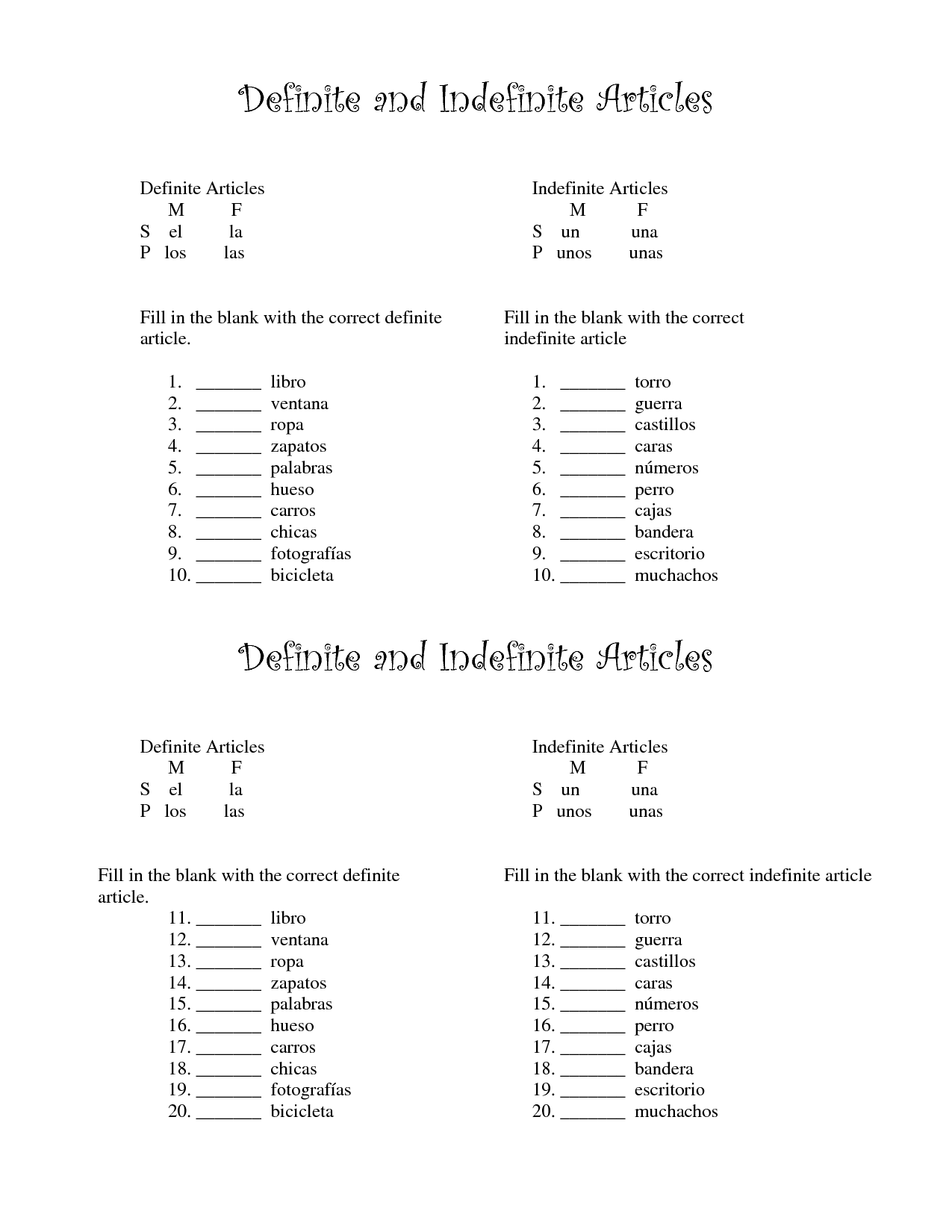Art Culos Definite And Indefinite Articles El La Los Las In Spanish Teaching Resources