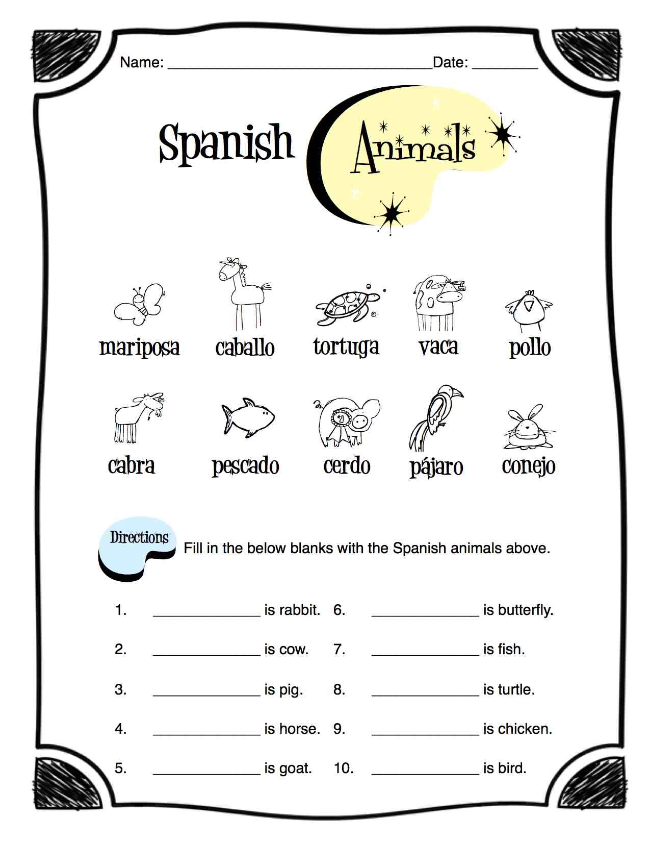 Free Printable Beginning Spanish Worksheet