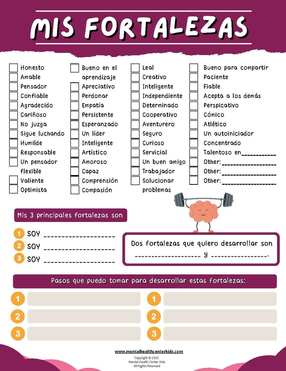 Spanish Self Esteem Worksheet Mis Fortalezas My Strengths Worksheet Spanish Self Esteem Worksheet Mis Fortalezas My Strengths Worksheet