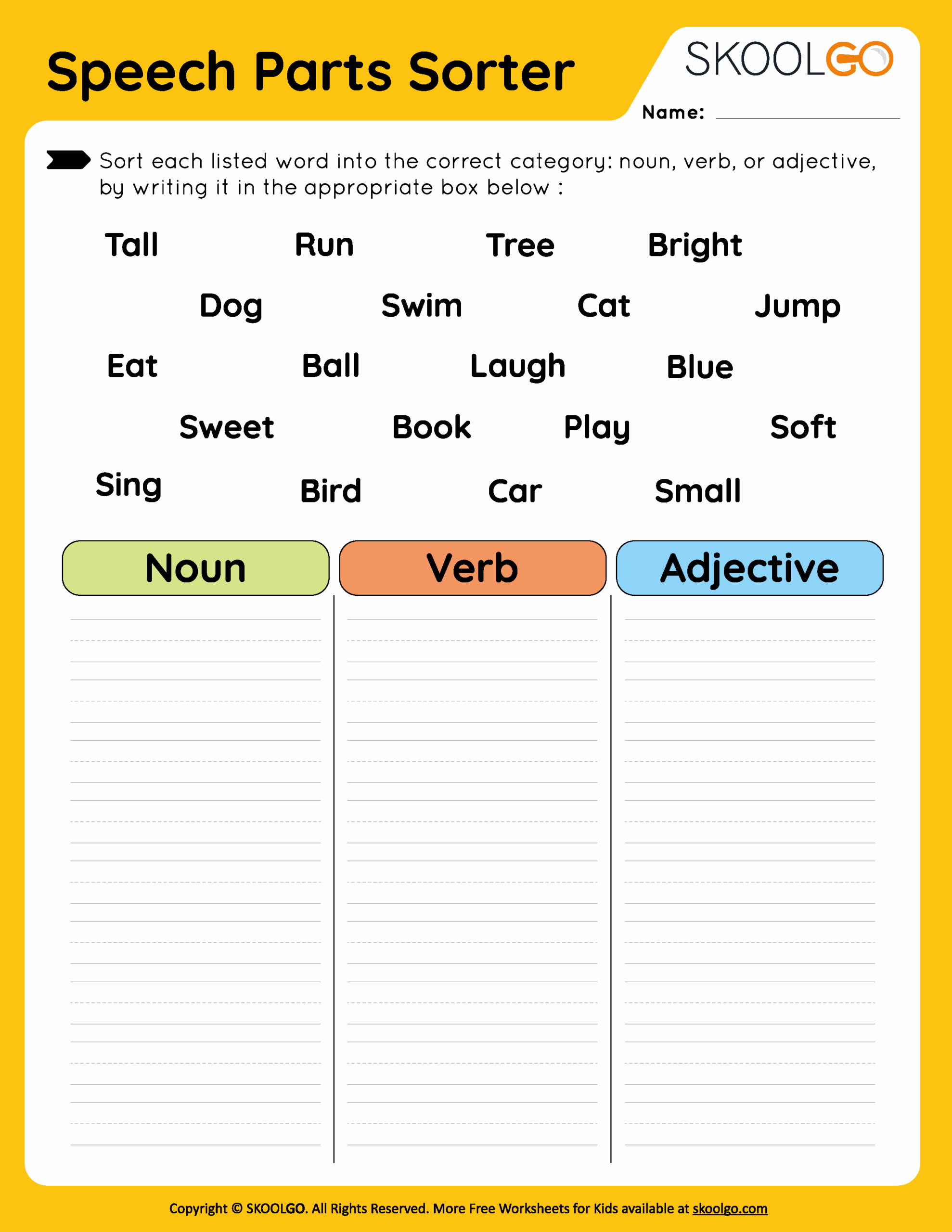 Speech Parts Sorter Free Worksheet For Kids SKOOLGO Speech Parts Sorter Free Worksheet For Kids SKOOLGO