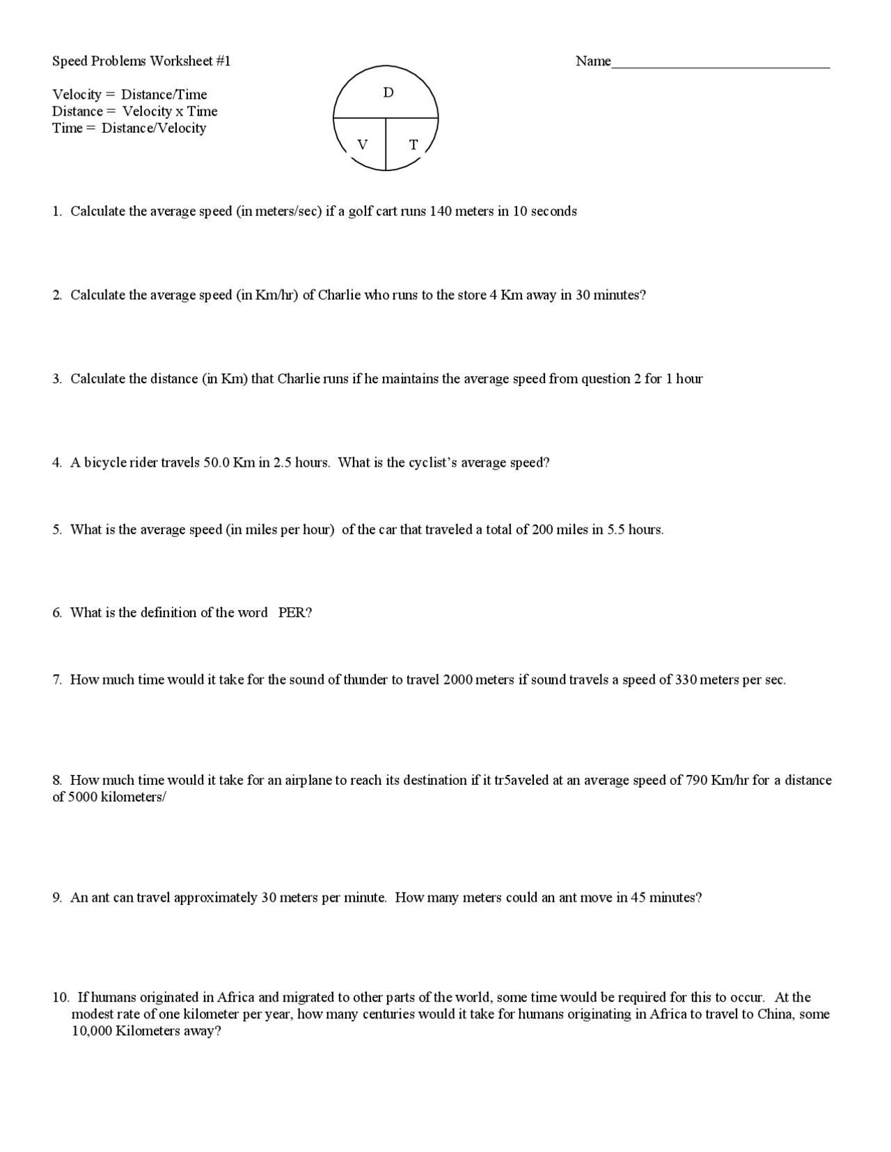 Speed Problems Worksheet 1 Assignments Physics Docsity Worksheets Library