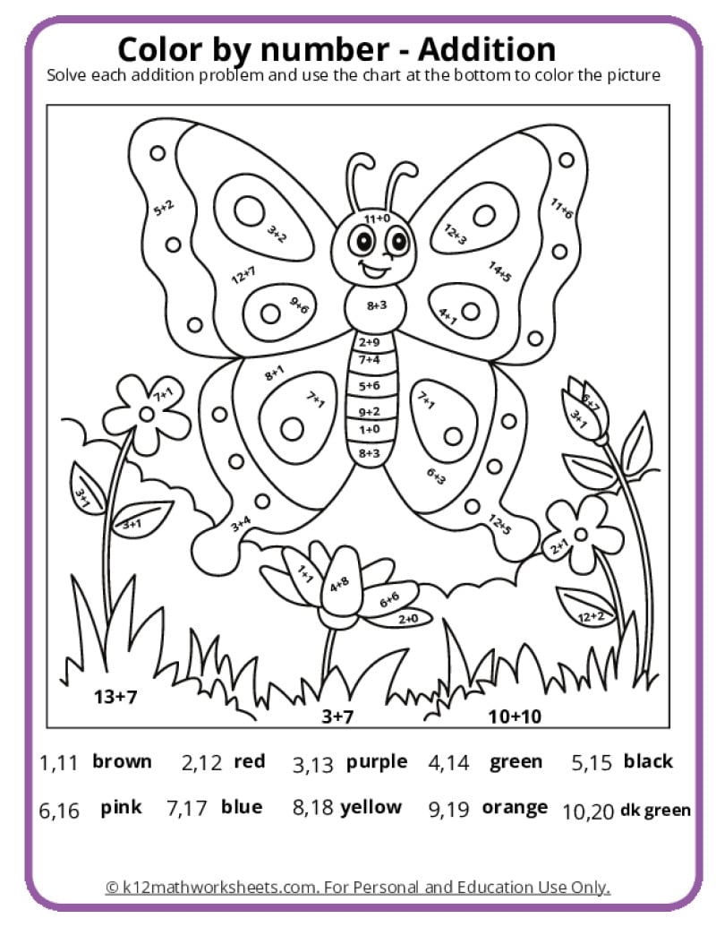 Spring Color By Number Pages K12 Math Worksheets Addition Color By Number Printable Activities