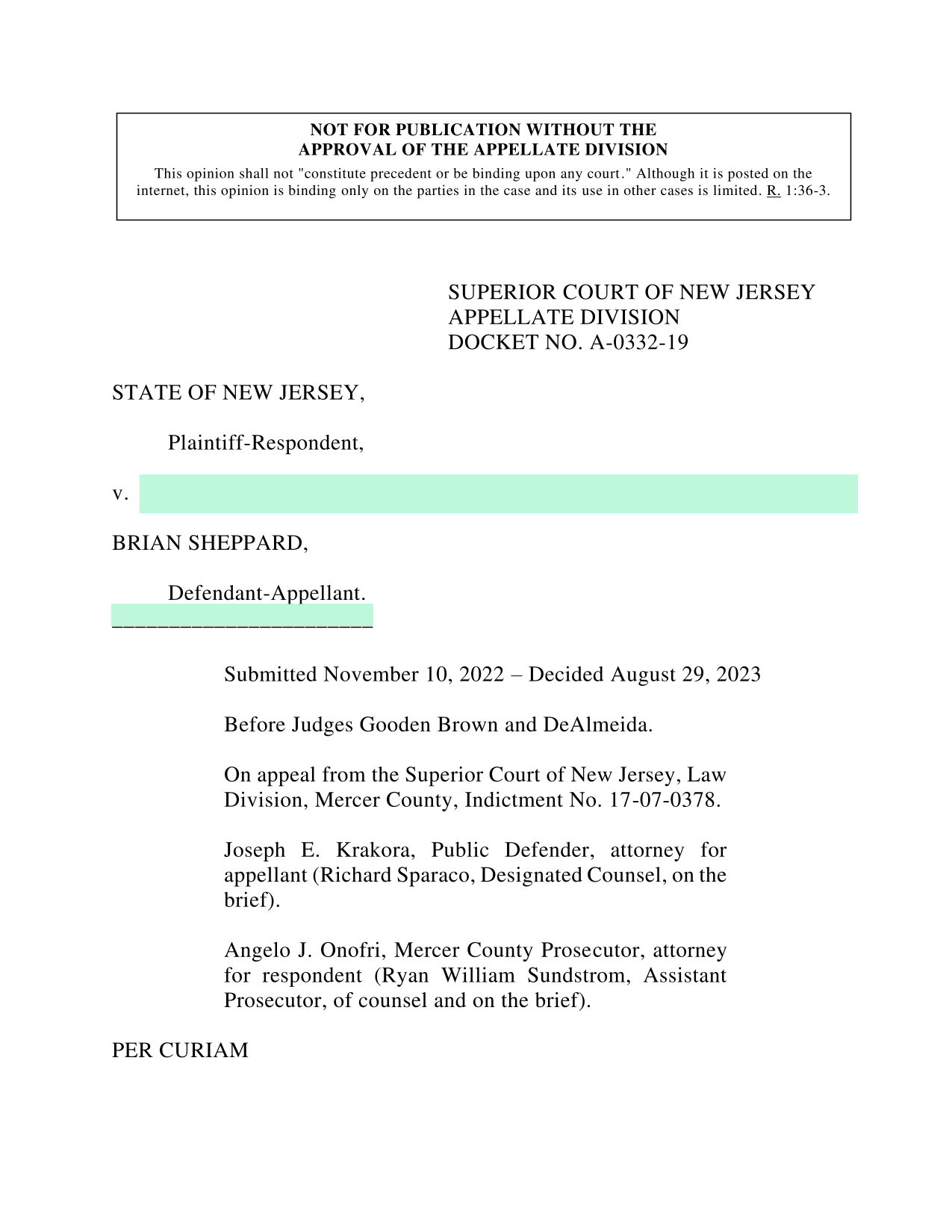 State V Brian Sheppard Docket No A 0332 19