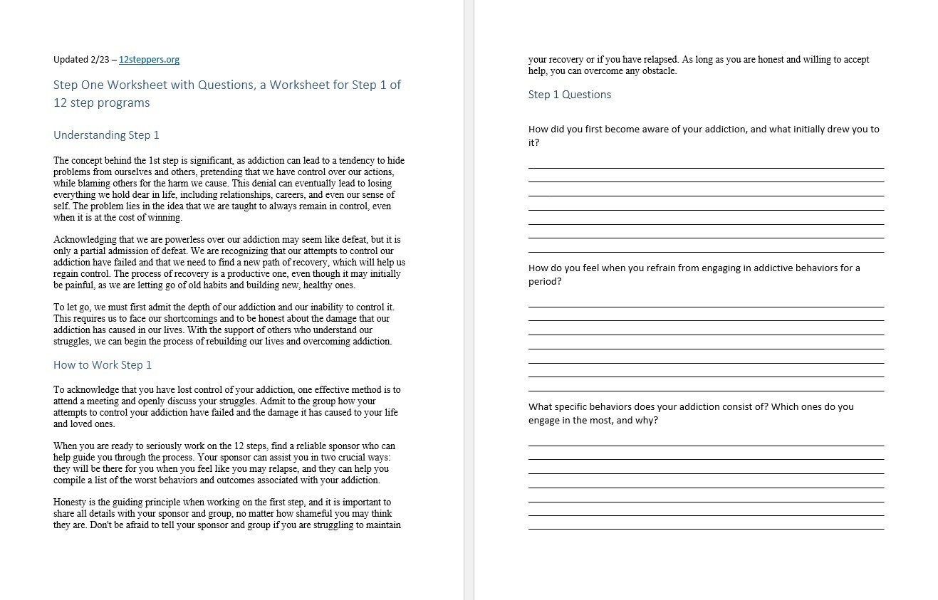 Step 1 Worksheet With Questions Free PDF Download Print 12 Worksheets Library Step 1 Worksheet With Questions Free PDF Download Print 12 Worksheets Library