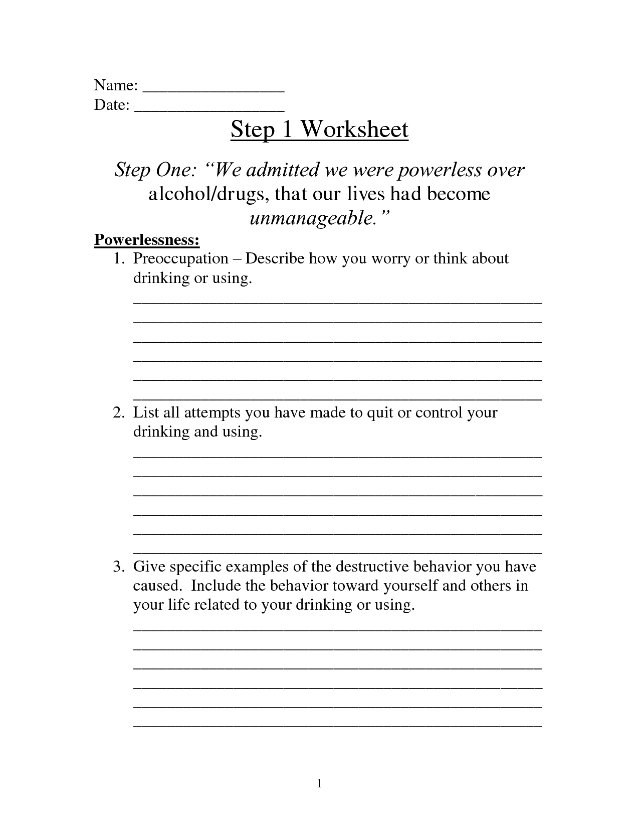 Step 1 15 12 Step Recovery Worksheets Free PDF At Worksheeto Worksheets Library