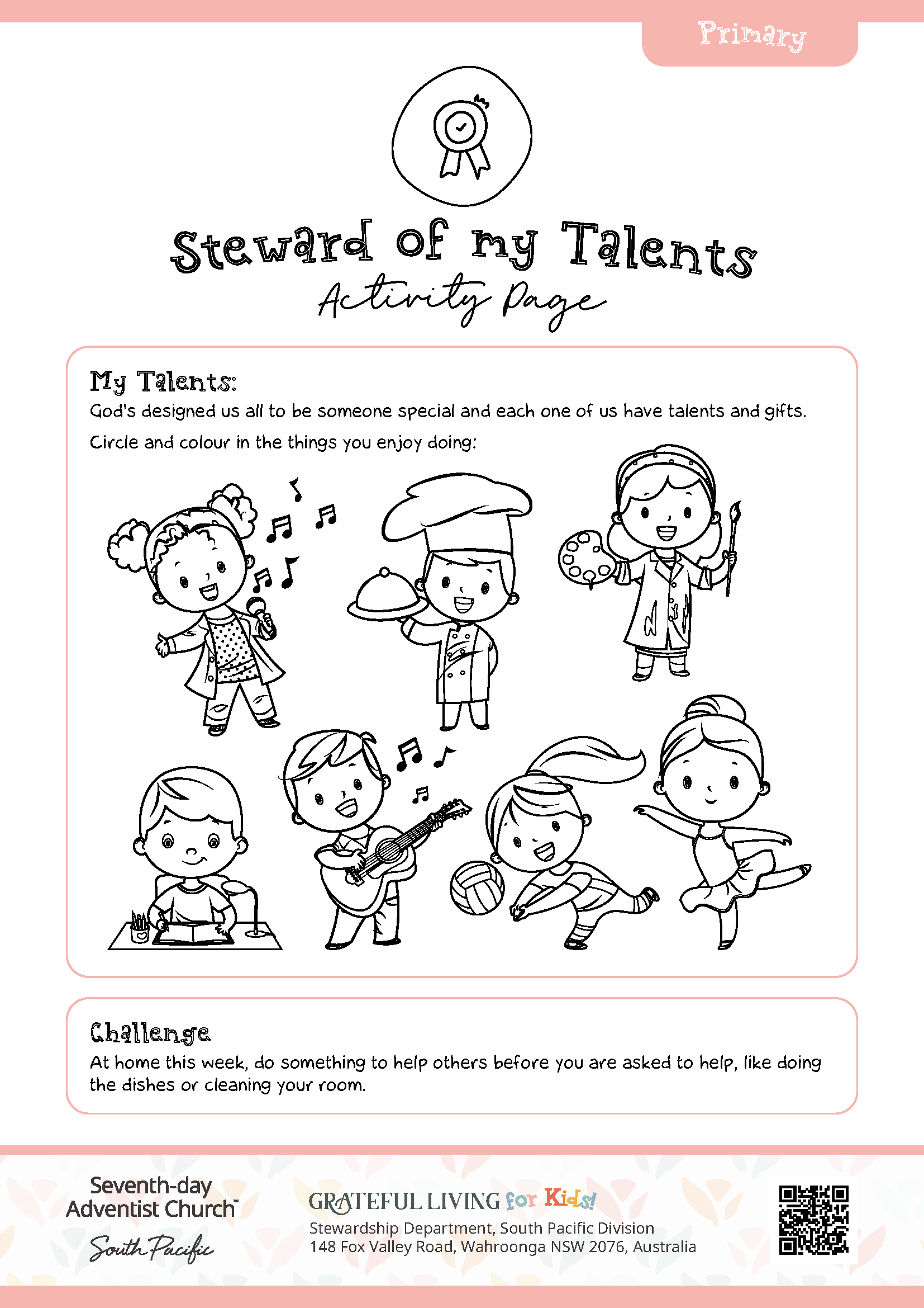 Steward Of My Talents Kids Activity Sheets Stewardship