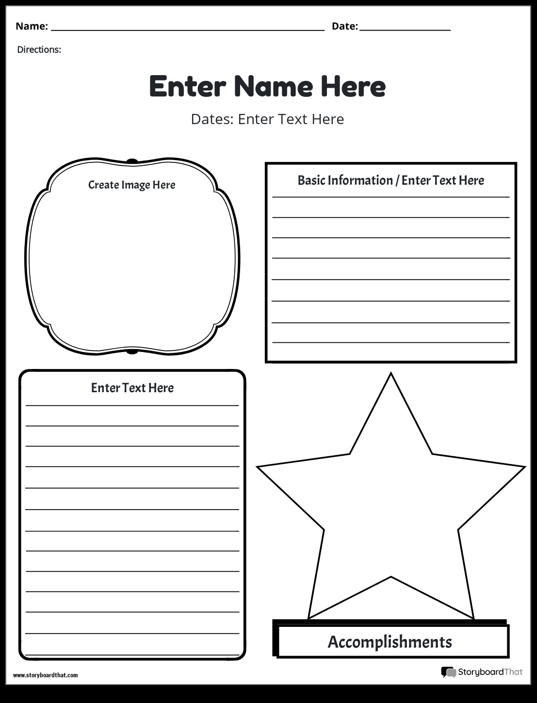 Storyboard That Biography Worksheet Templates