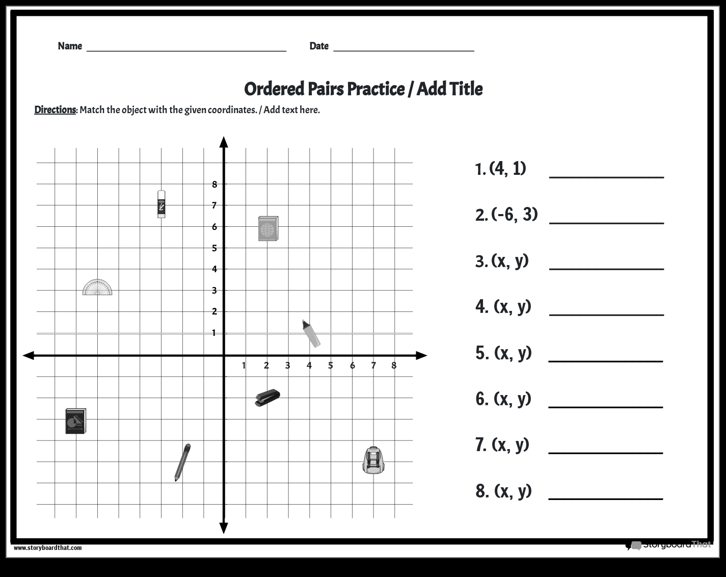 Storyboard That Create Coordinate Plane Worksheets