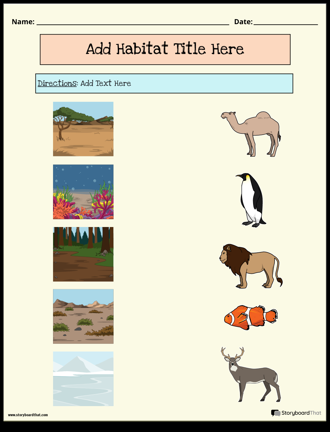 Storyboard That Free Animal Habitat Worksheets