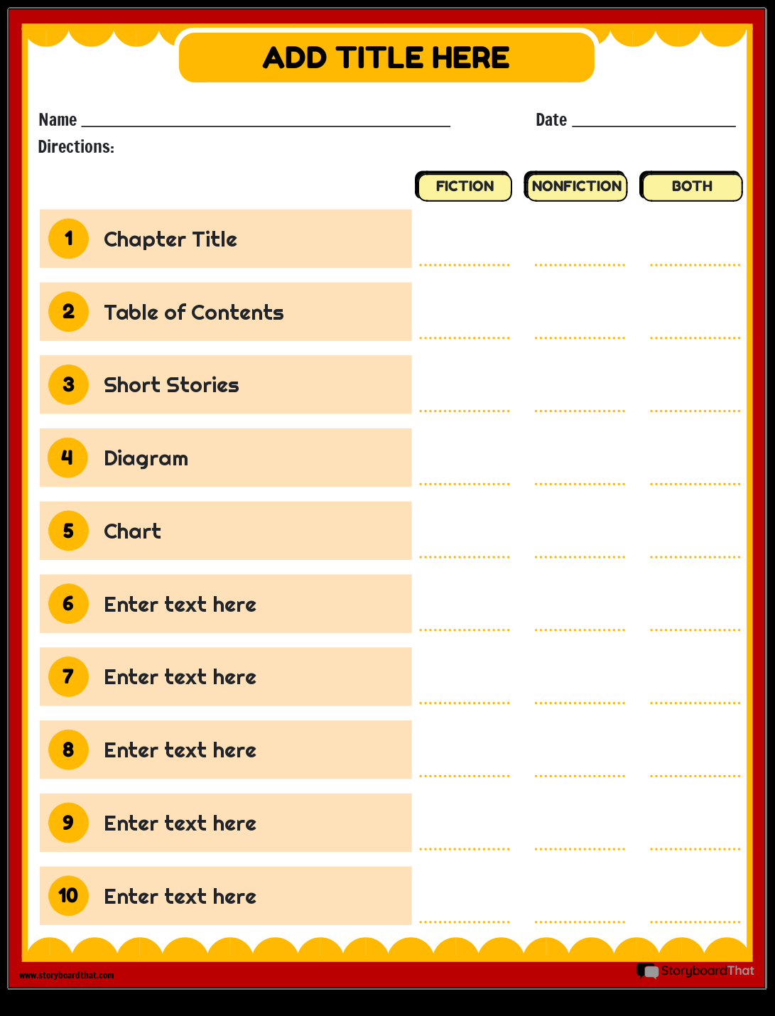 Storyboard That Text Features Worksheets For Reading