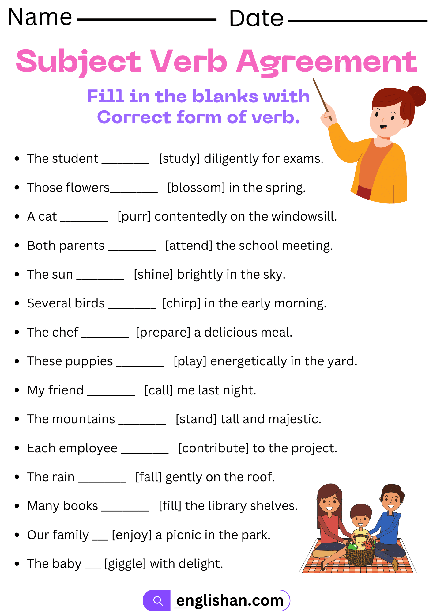 Subject Verb Agreement Worksheets And Exercises With Answers Worksheets Library