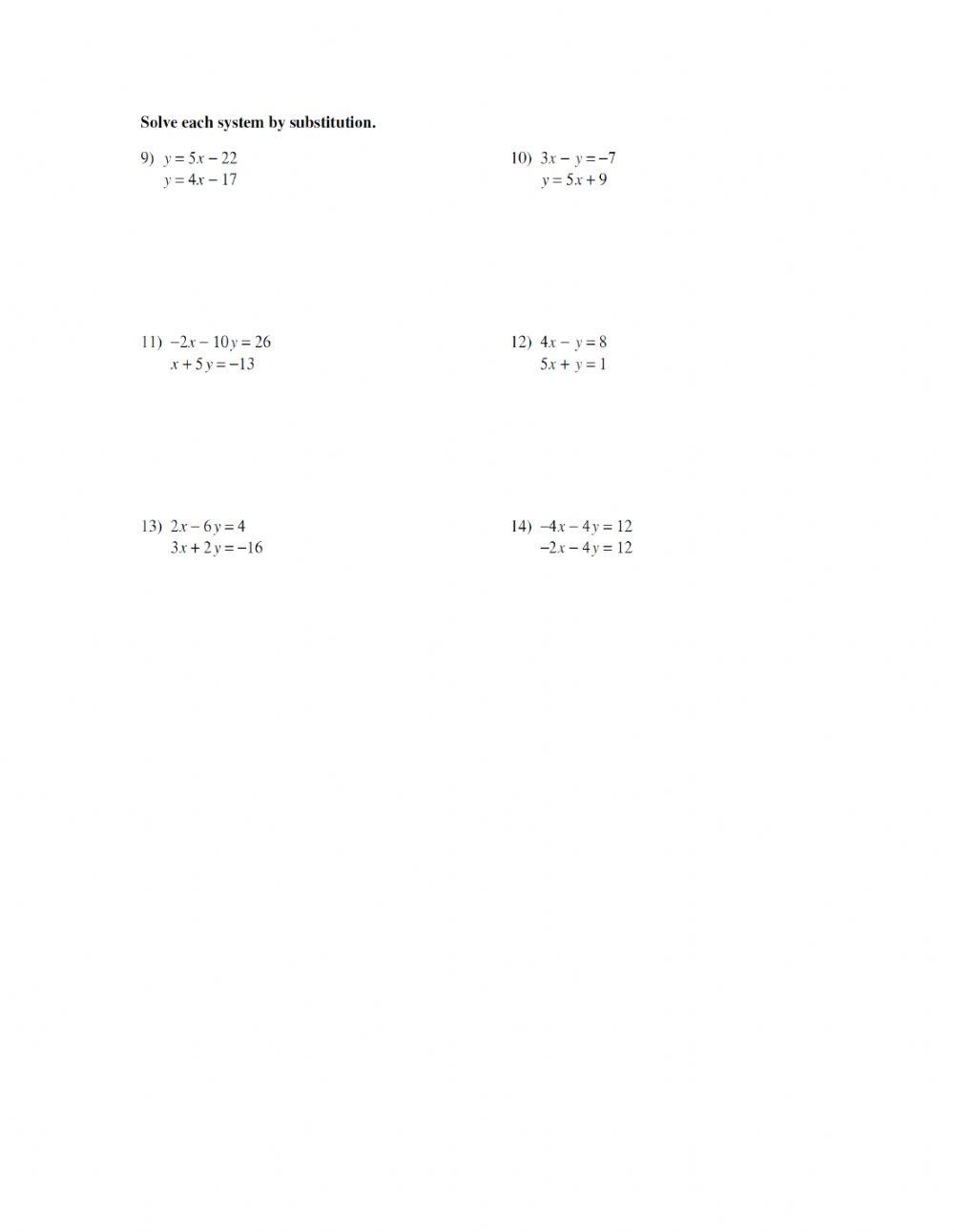 Substitution And Elimination Systems Of Equations 1 25 Online Worksheets Library