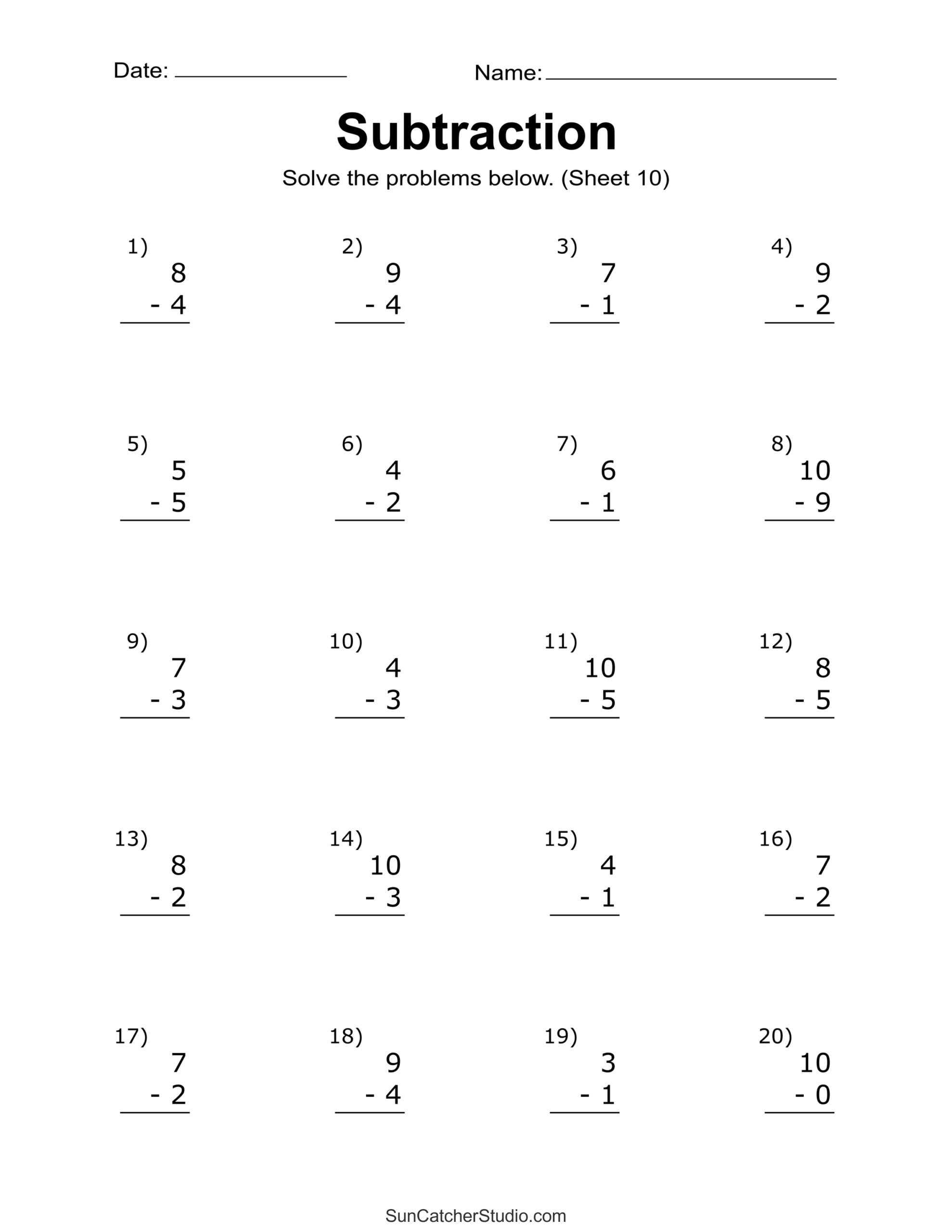 Subtraction Worksheets Free Printable Math Drills Free Printables Lettering SVG Files Tools Apps Free Subtraction Worksheet Templates To Edit And Print Canva