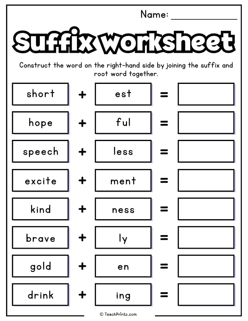Suffix Worksheets 10 Free PDF Printables Teach Prints