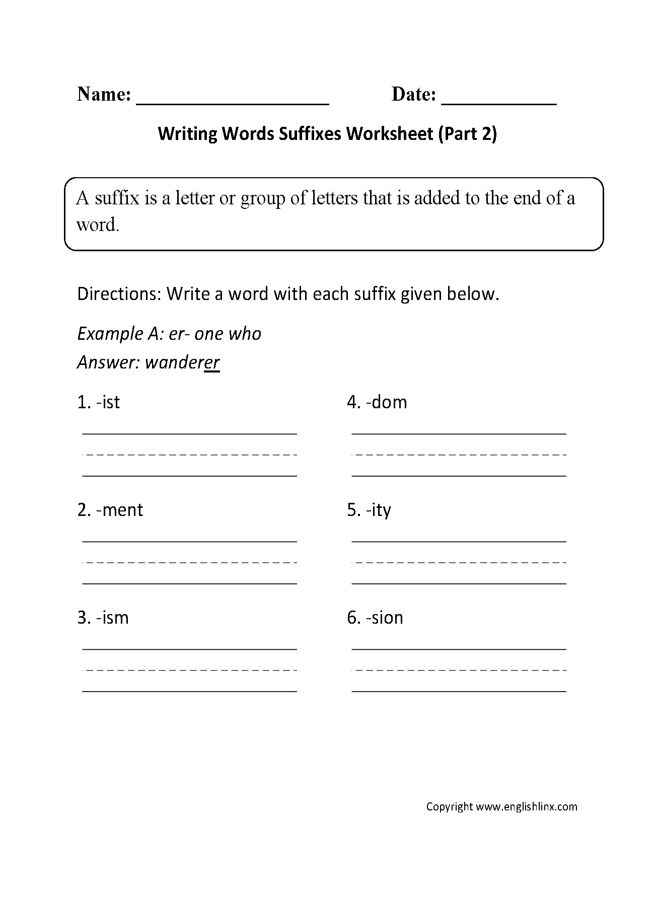 Suffixes Worksheets Printable Word Endings Practice