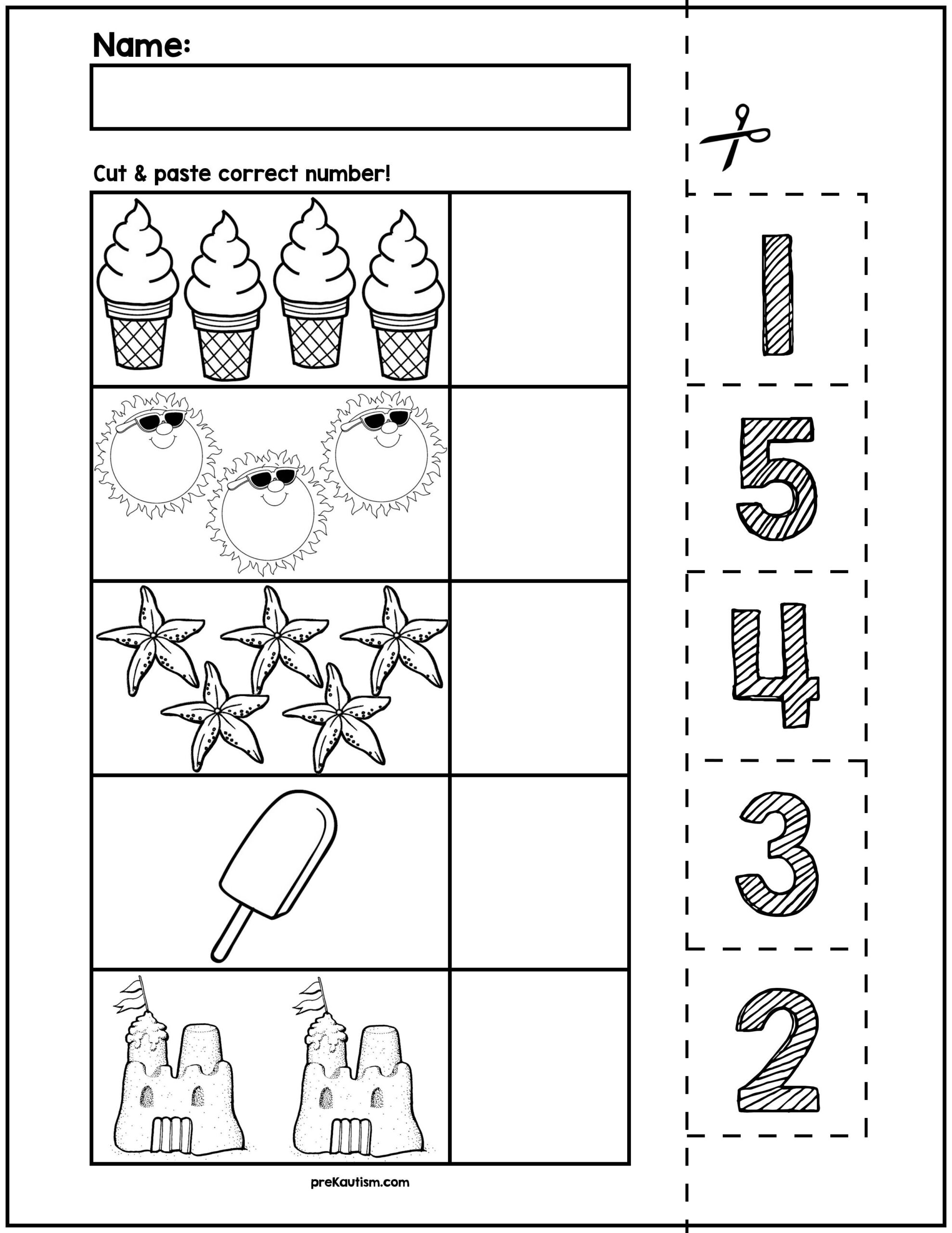 Summer Objects Cut Match Worksheets Numbers 1 5 By PreKautism Summer Objects Cut Match Worksheets Numbers 1 5 By PreKautism