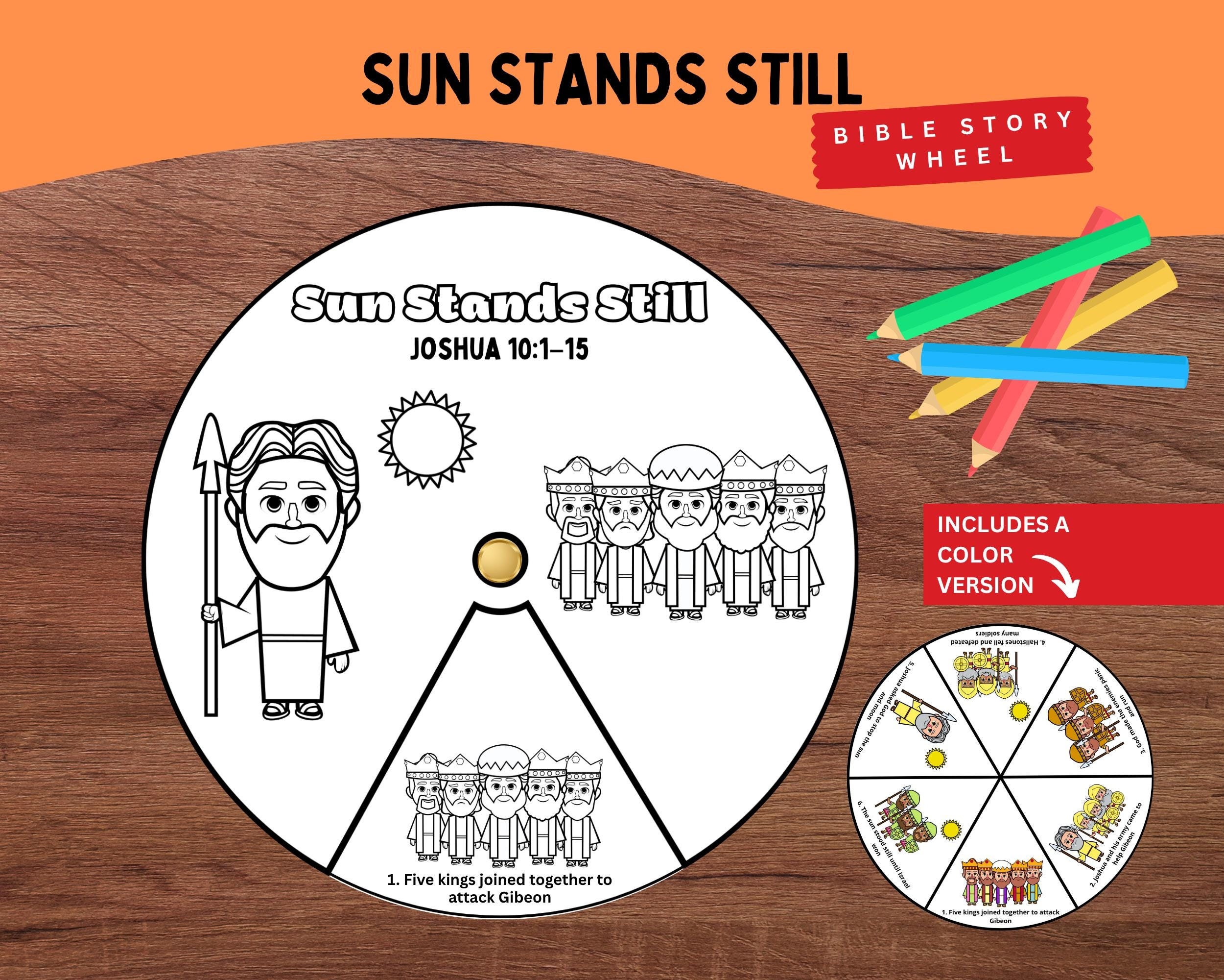 Sun Stands Still Coloring Wheel Joshua 10 Bible Craft For Kids Joshua Bible Story Printable Sunday School Activity Etsy Israel