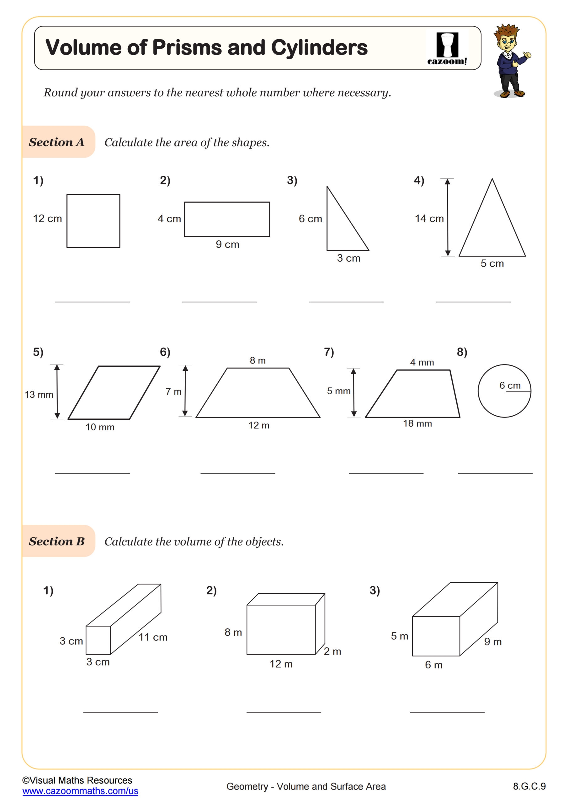 Surface Area And Volume Worksheets Printable PDF Worksheets Cazoom Math