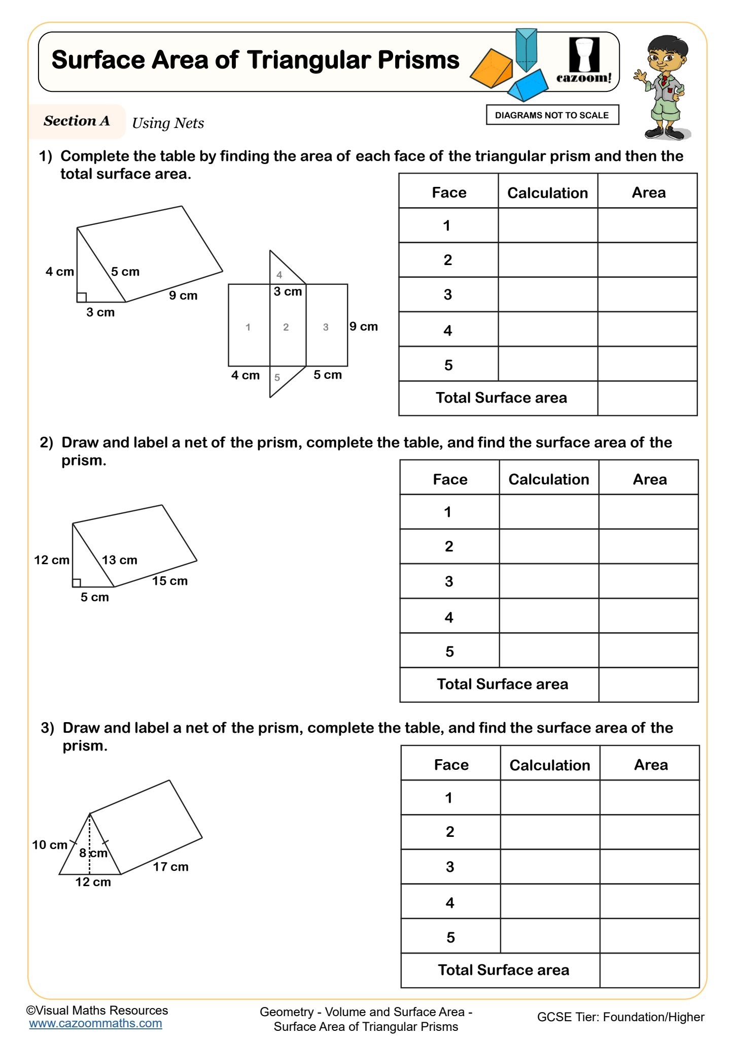 Surface Area Of Triangular Prisms Worksheet Printable PDF Year 9 And Year 10 Geometry Worksheet Surface Area Of Triangular Prisms Worksheet Printable PDF Year 9 And Year 10 Geometry Worksheet
