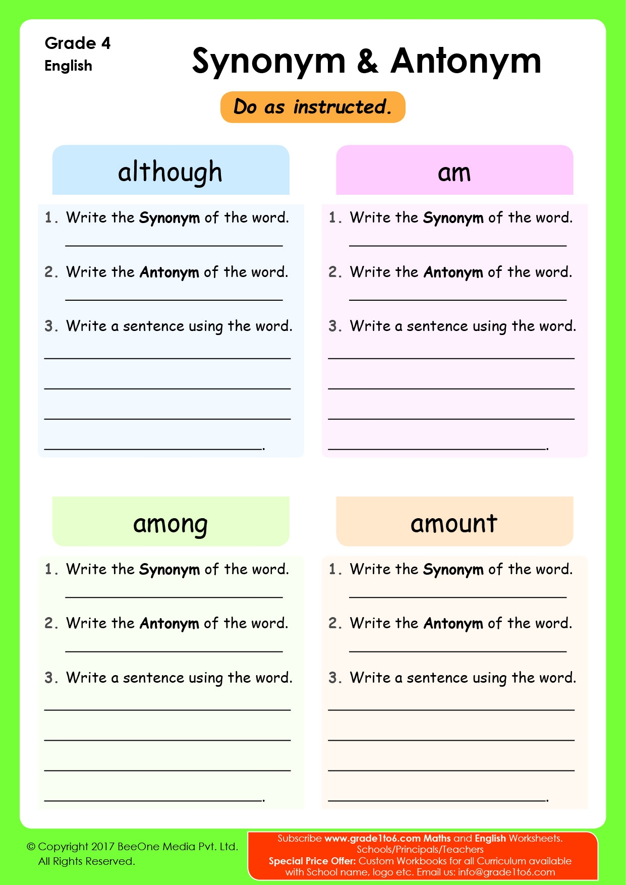 Synonyms And Antonyms Worksheet Grade 4 PYP Worksheets Library