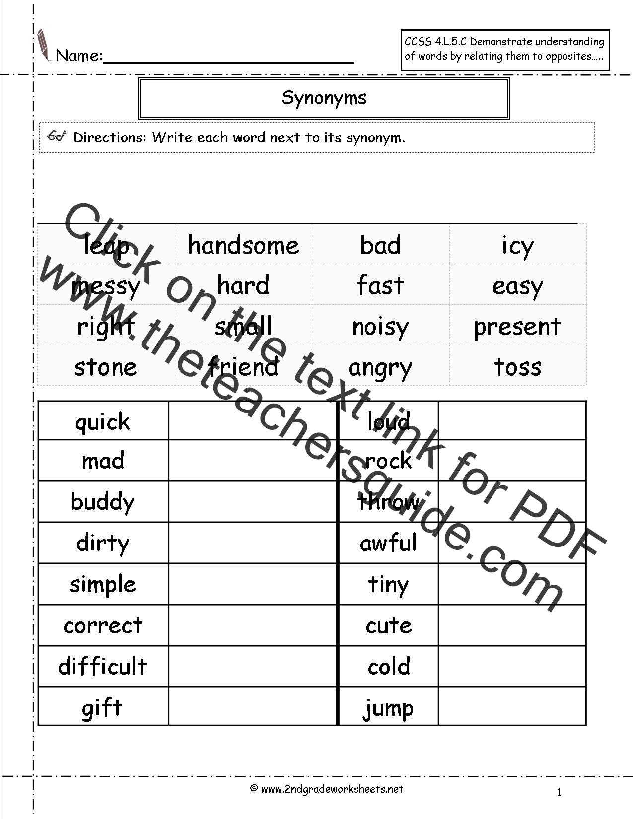 Synonyms And Antonyms Worksheets