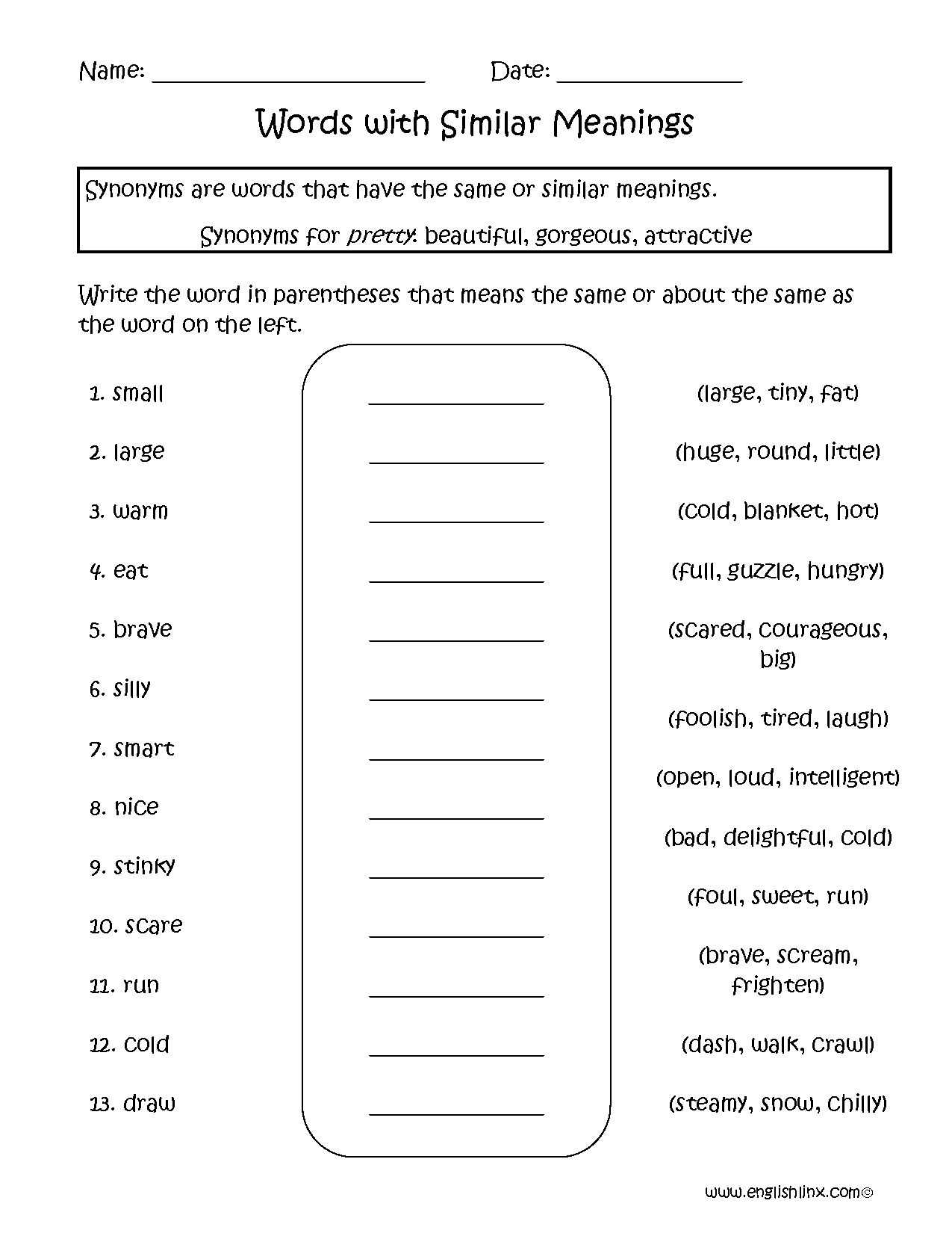 Synonyms Worksheets Free Printable Vocabulary Activities