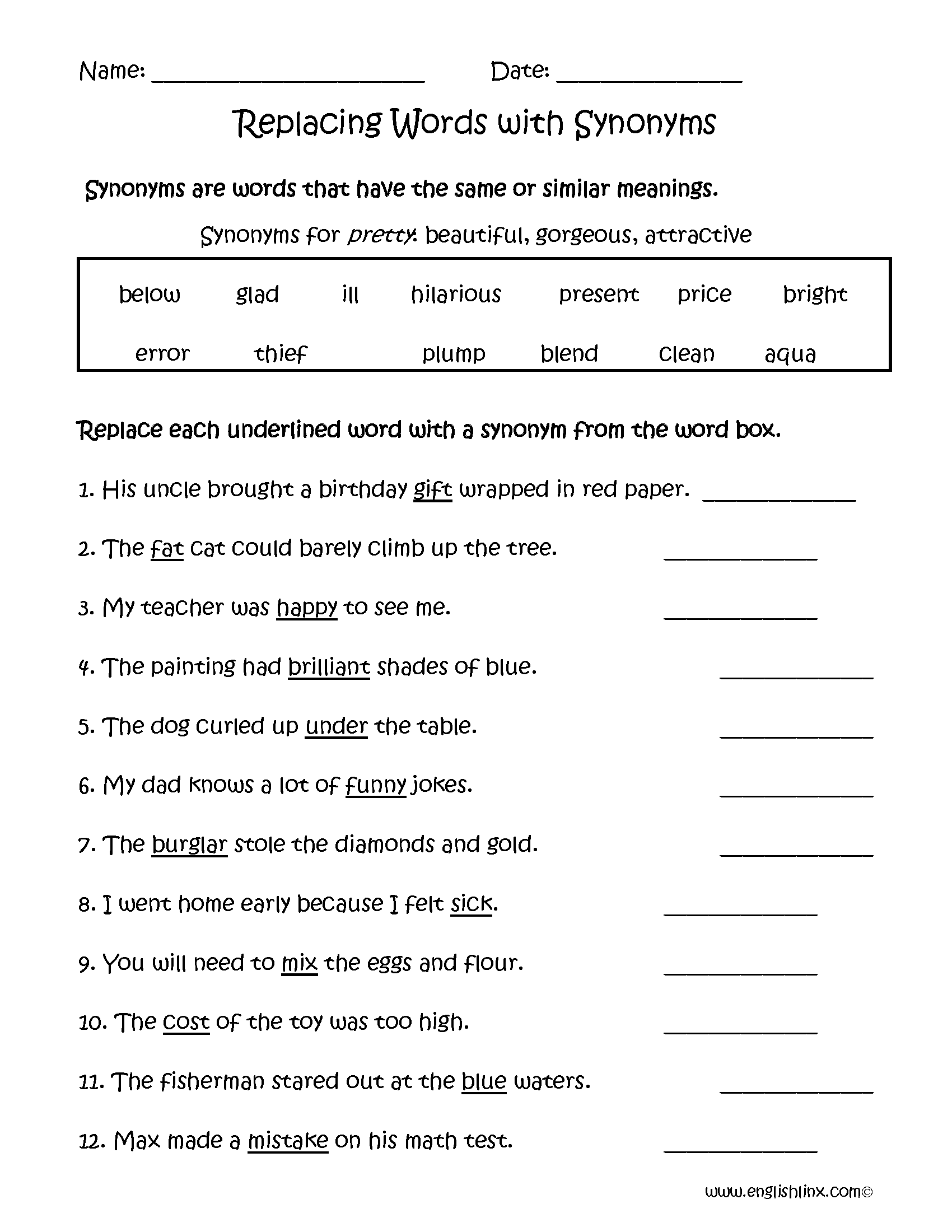 Synonyms Worksheets Free Printable Vocabulary Activities