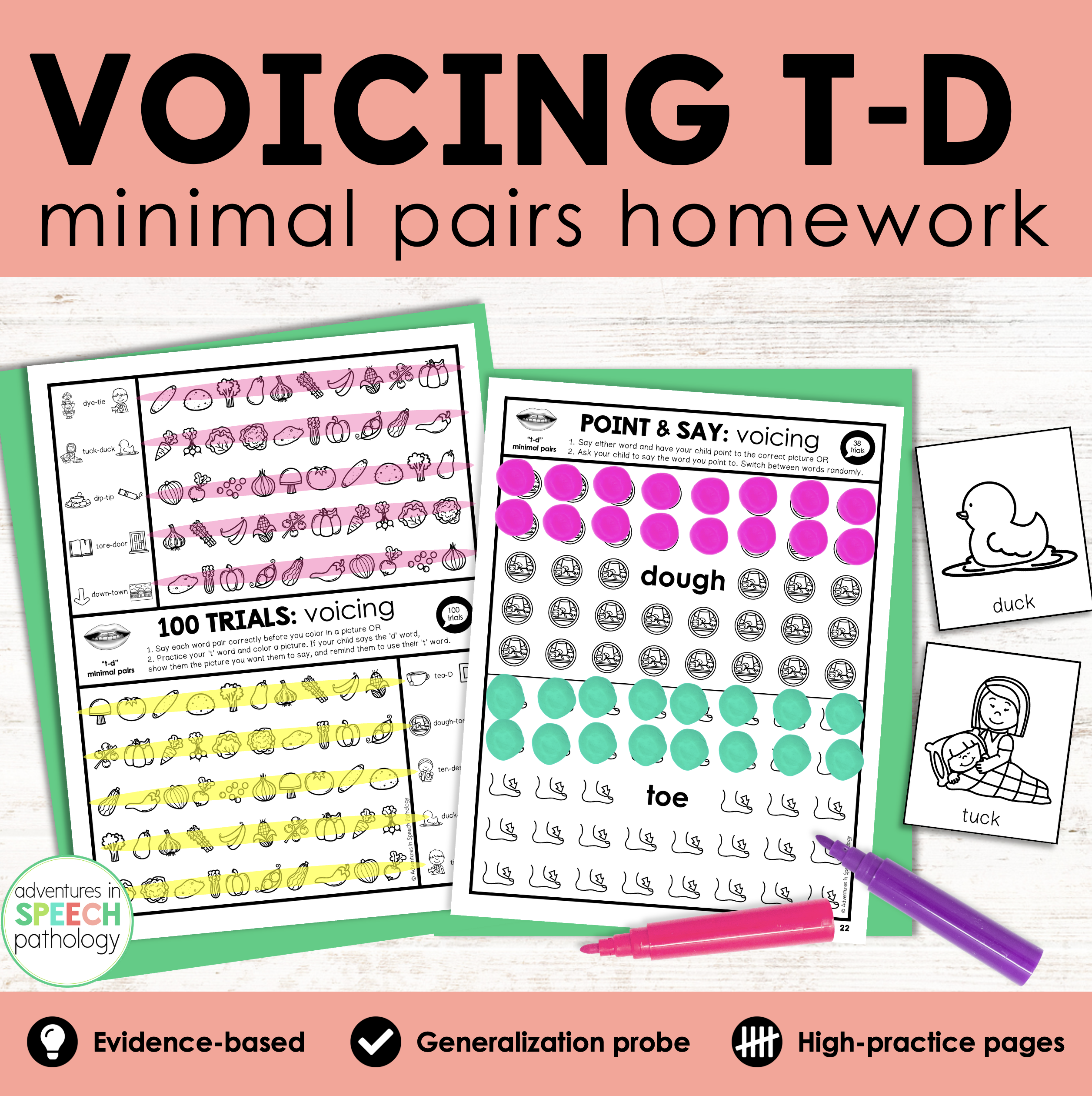 T D Voicing Minimal Pairs Homework For Speech Therapy