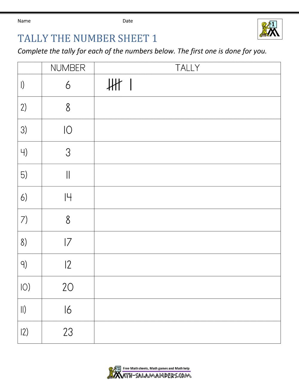 Tally Chart Worksheets