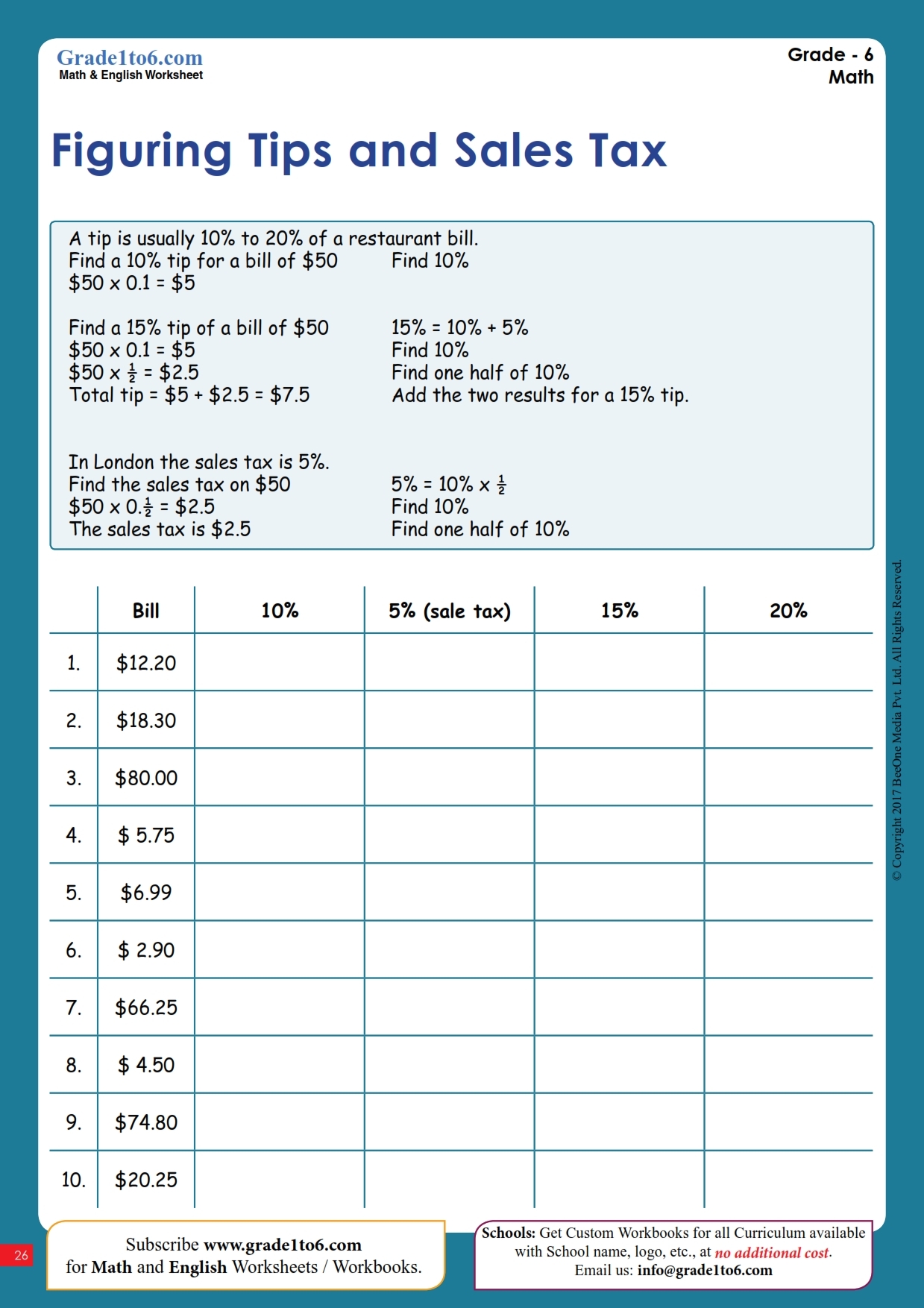 Tax Tip And Discount Word Problems Worksheet Grade1to6 Worksheets Library Tax Tip And Discount Word Problems Worksheet Grade1to6 Worksheets Library