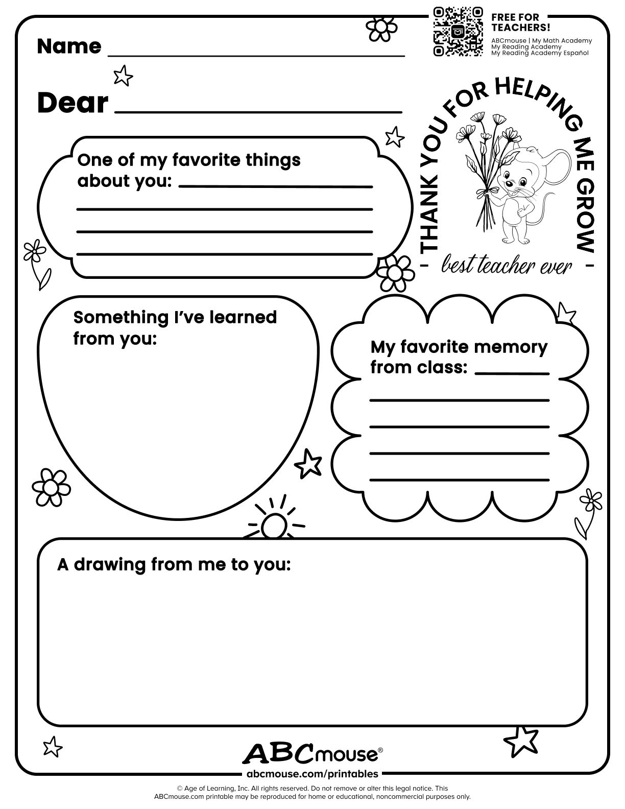 Teacher Appreciation Worksheet Reasons I Love My Teacher Digital Download Etsy Norway