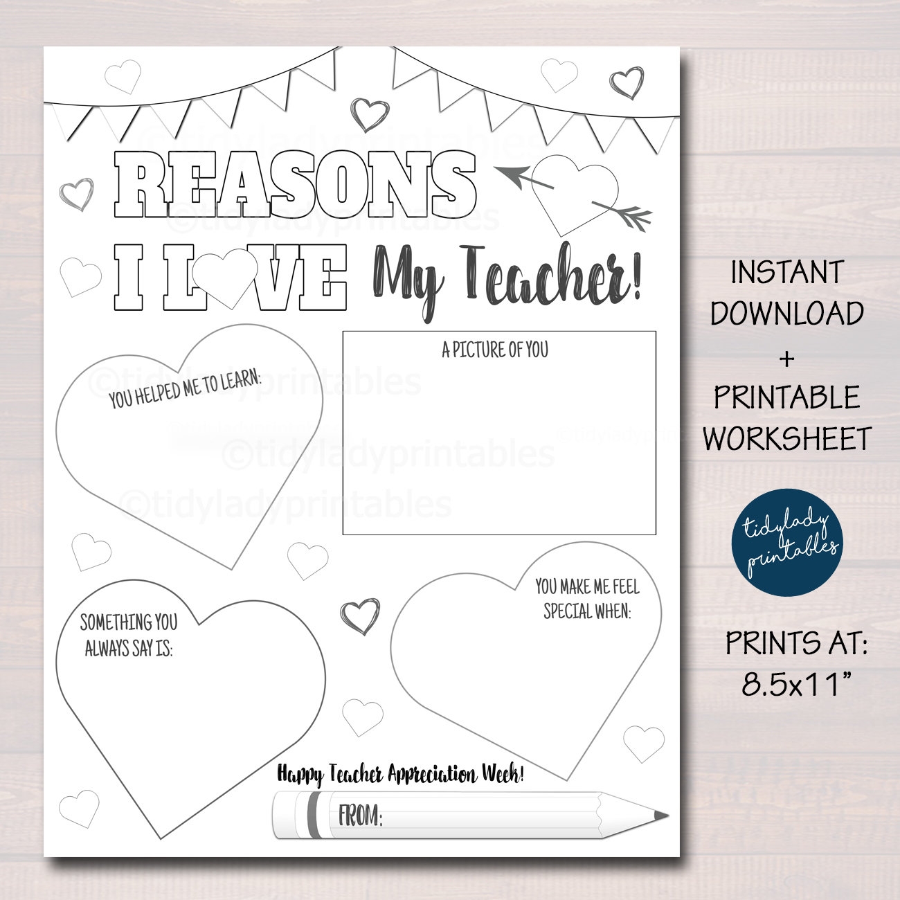 Teacher Appreciation Worksheet Reasons I Love My Teacher Digital Download Etsy Norway