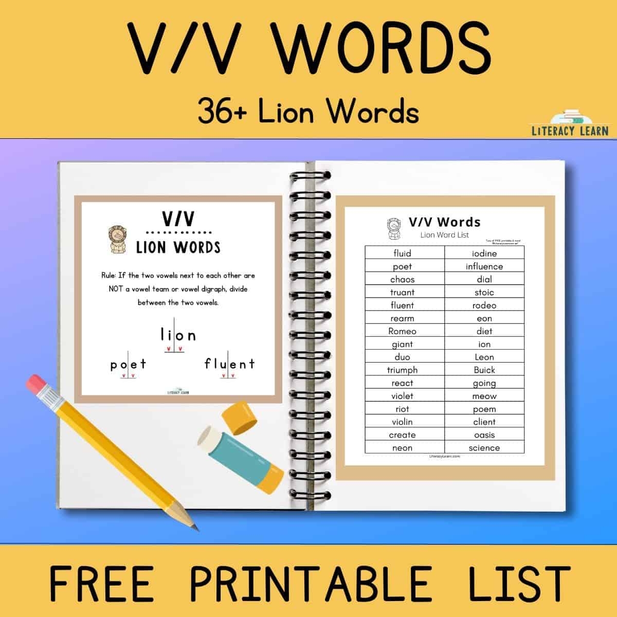 Teaching V V Words With Free Printable Word List Literacy Learn