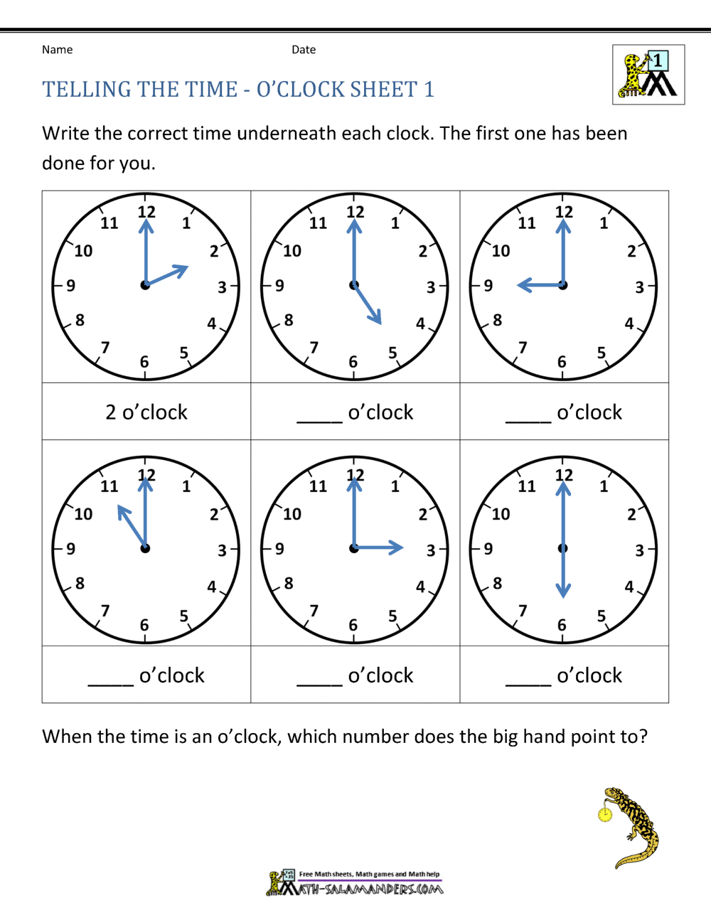 Telling Time Worksheets O Clock And Half Past