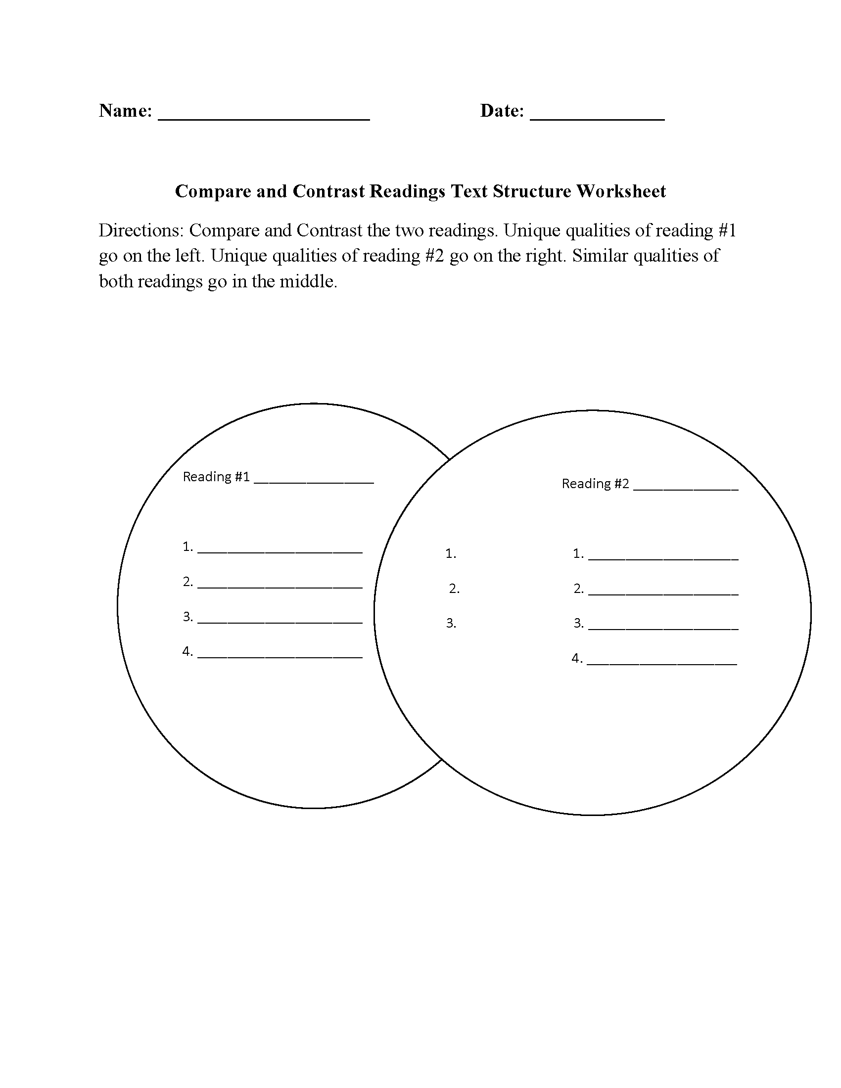 Text Structure Worksheets Compare And Contrast Readings Text Structure Worksheets How To Teach Comparing And Contrasting In Reading