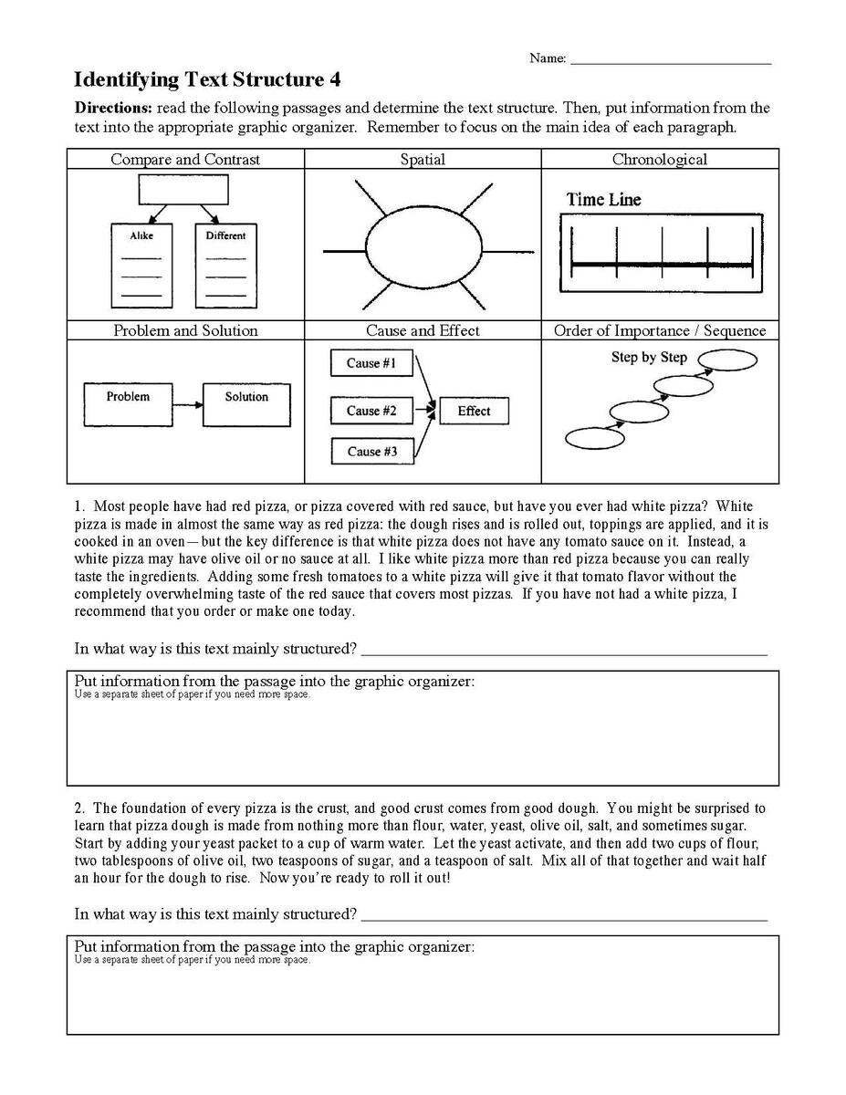 Text Structure Worksheets Reading Activities
