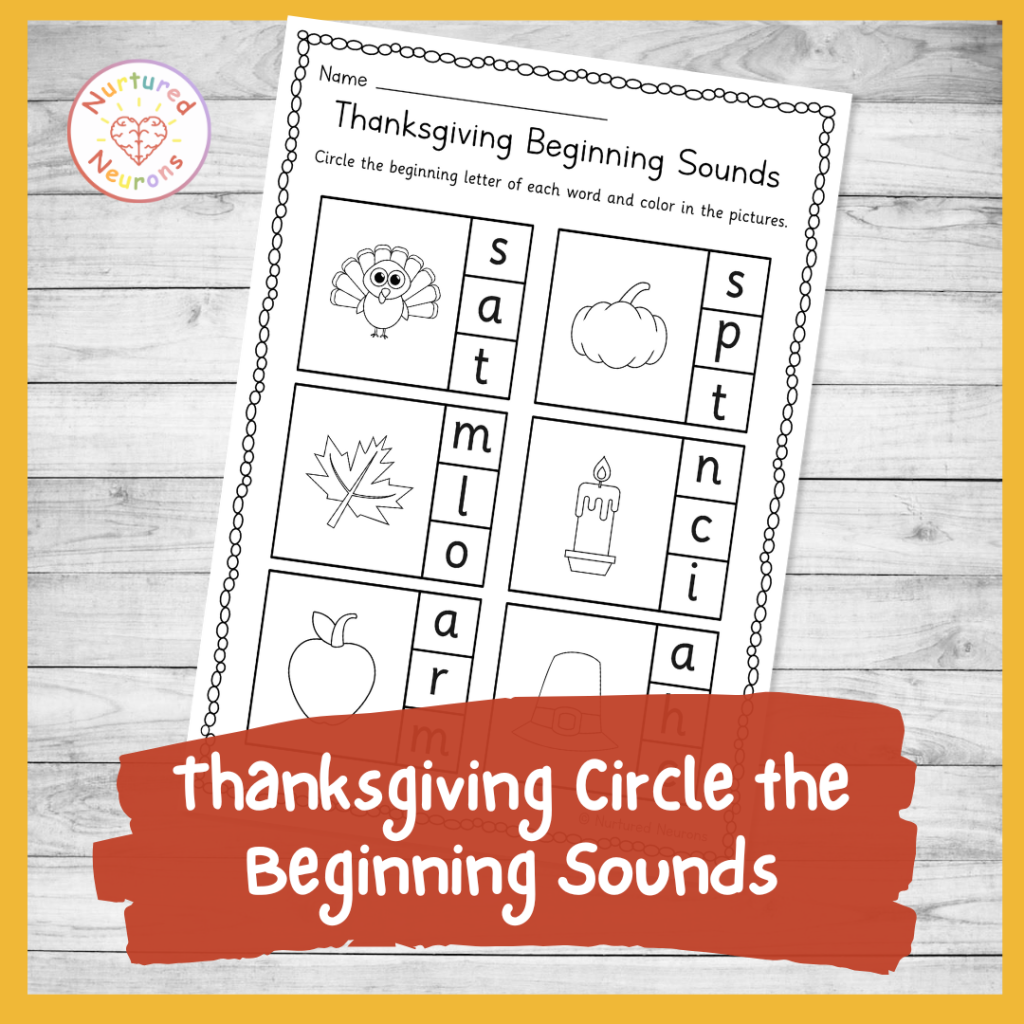 Thanksgiving Circle The Beginning Sounds Worksheet Printable Phonics Nurtured Neurons