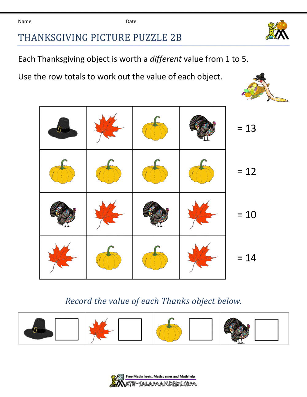 Thanksgiving Math Worksheets 2nd Grade