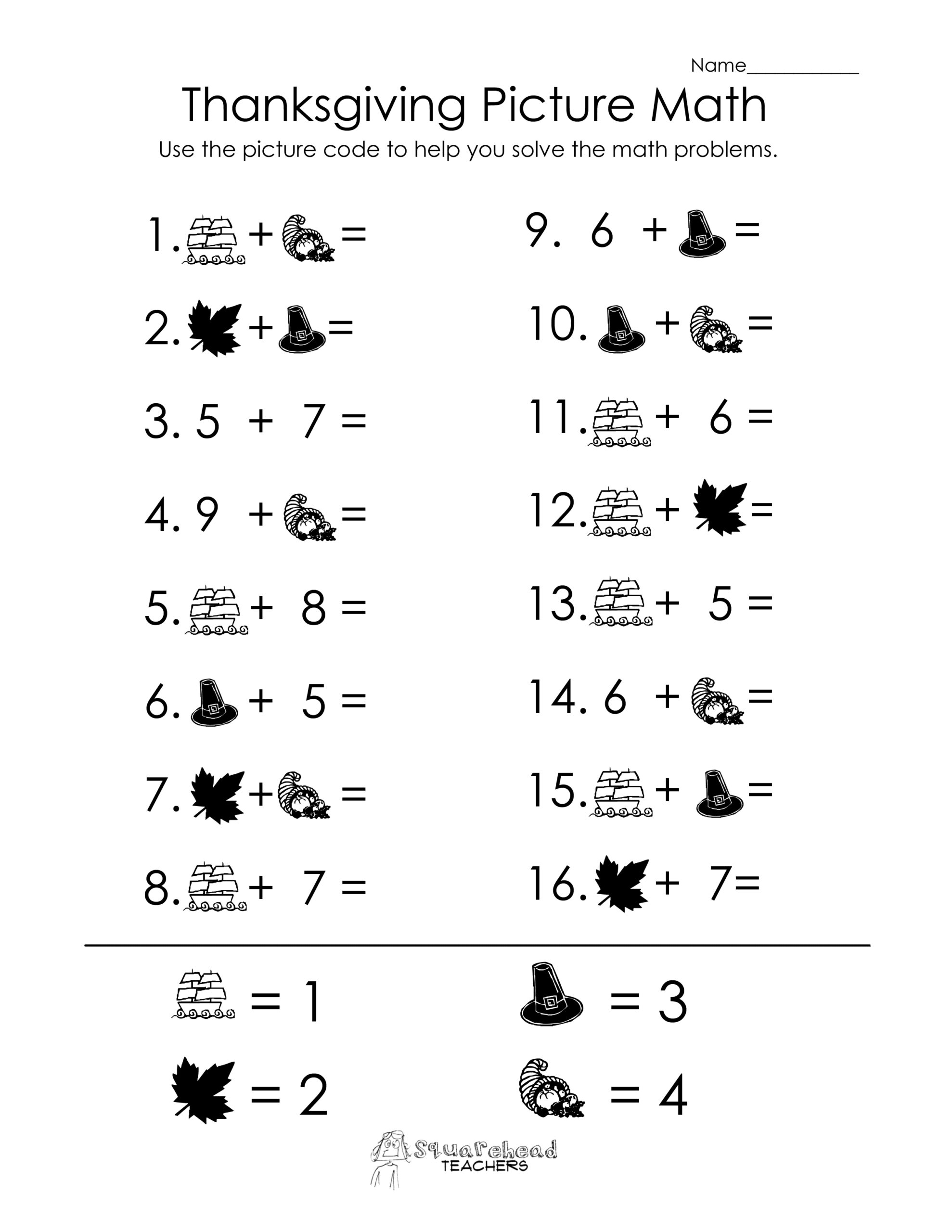 Thanksgiving Picture Math Worksheet Squarehead Teachers Worksheets Library