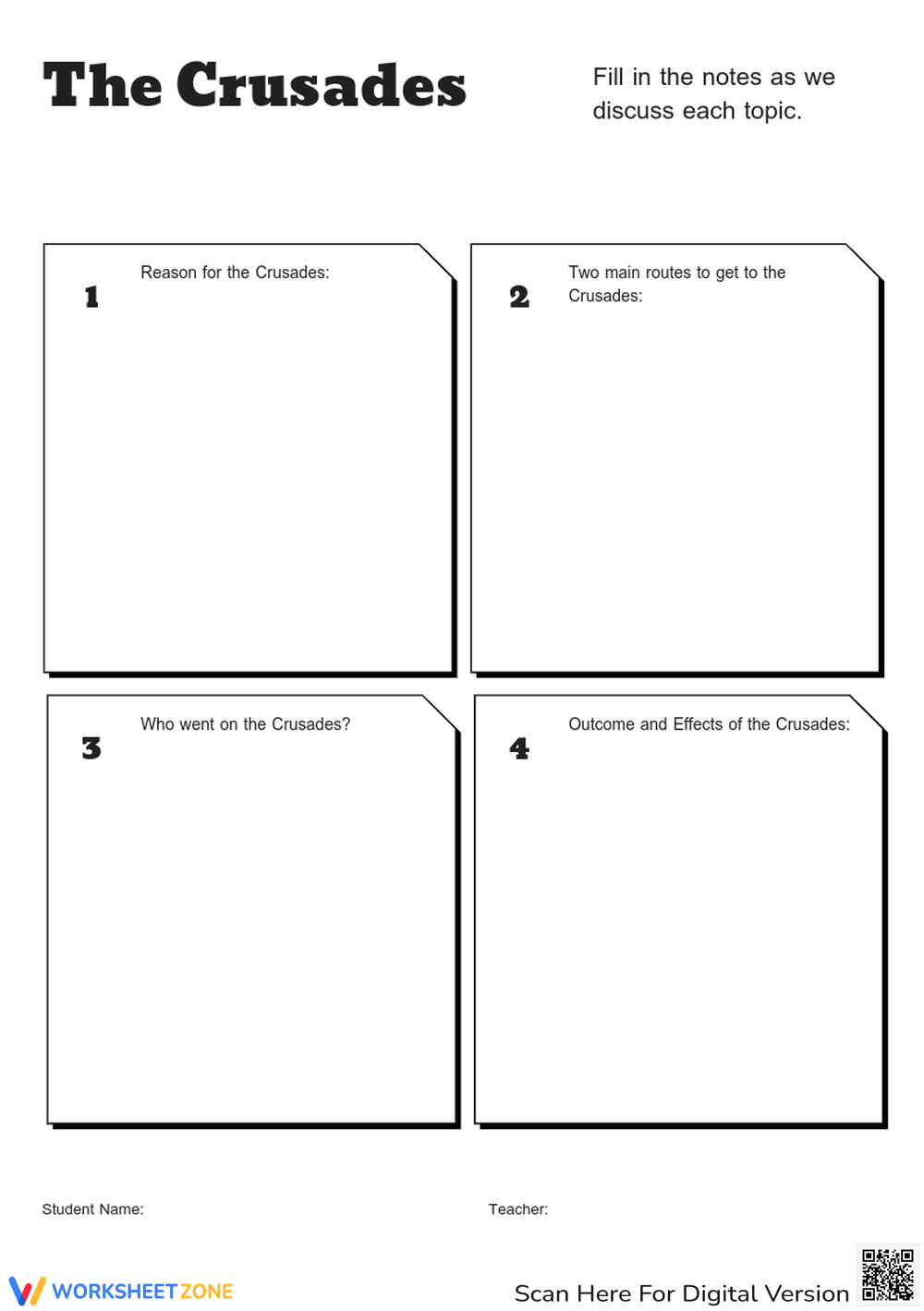 The Crusades Notes Worksheet Worksheets Library