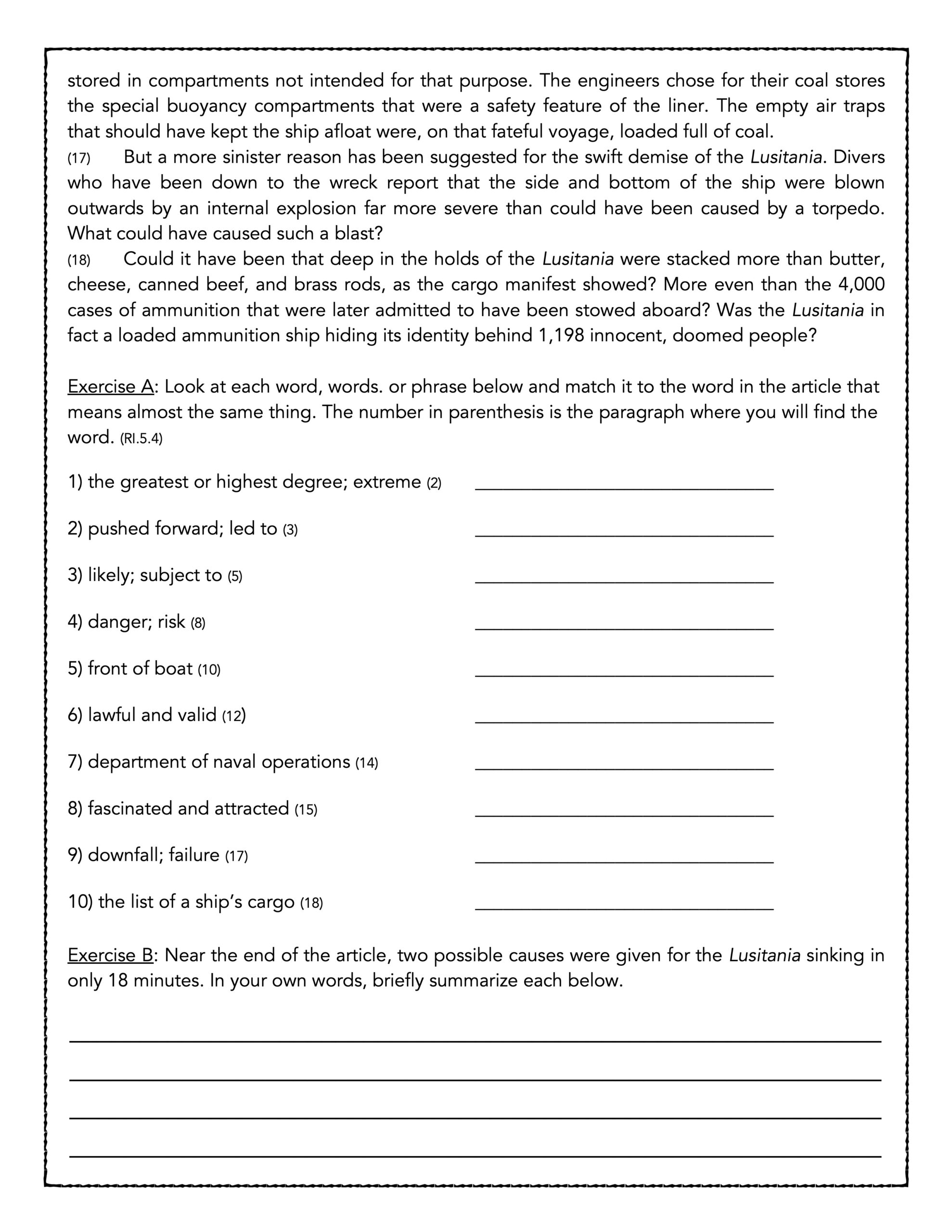 The Sinking Of The Lusitania Classful