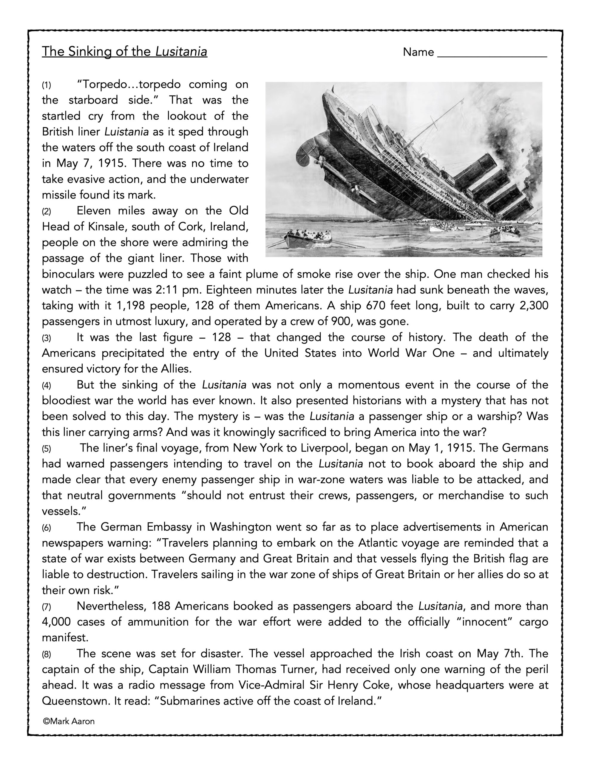 The Sinking Of The Lusitania Classful