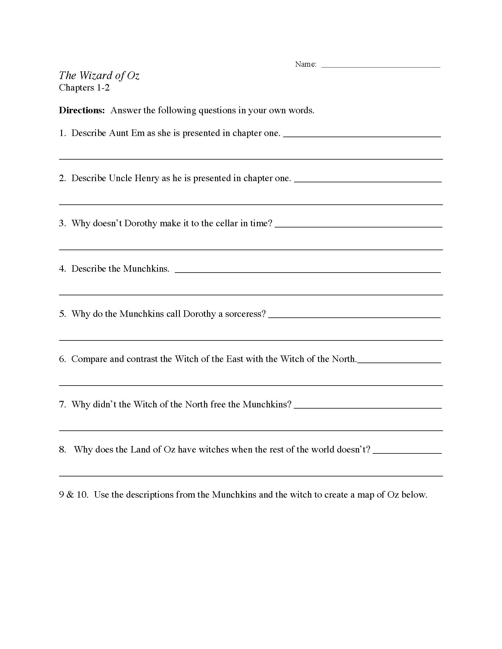The Wizard Of Oz Chapters 1 2 Worksheet Preview Free Wizard Of Oz Worksheet Download Free Wizard Of Oz Worksheet Png Images Free Worksheets On Clipart Library